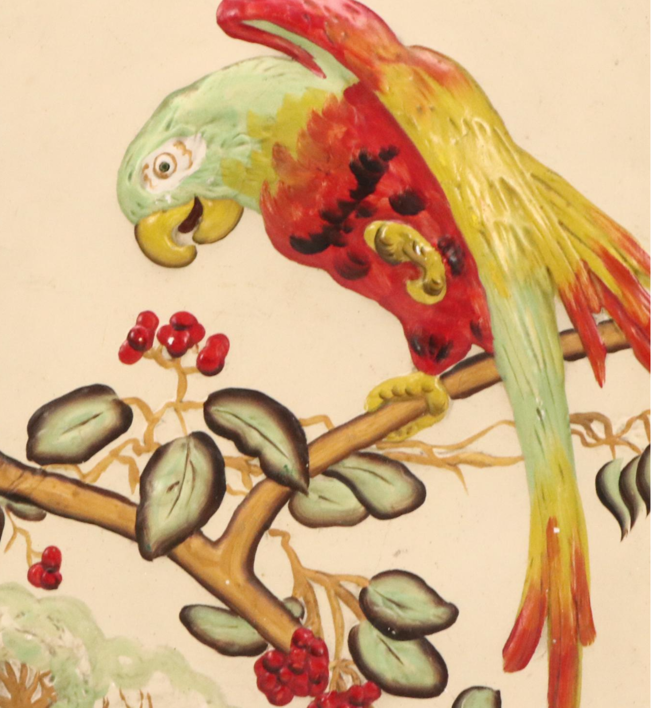 Cast Plaster Plaque of Parrot Eating Treetop Berries