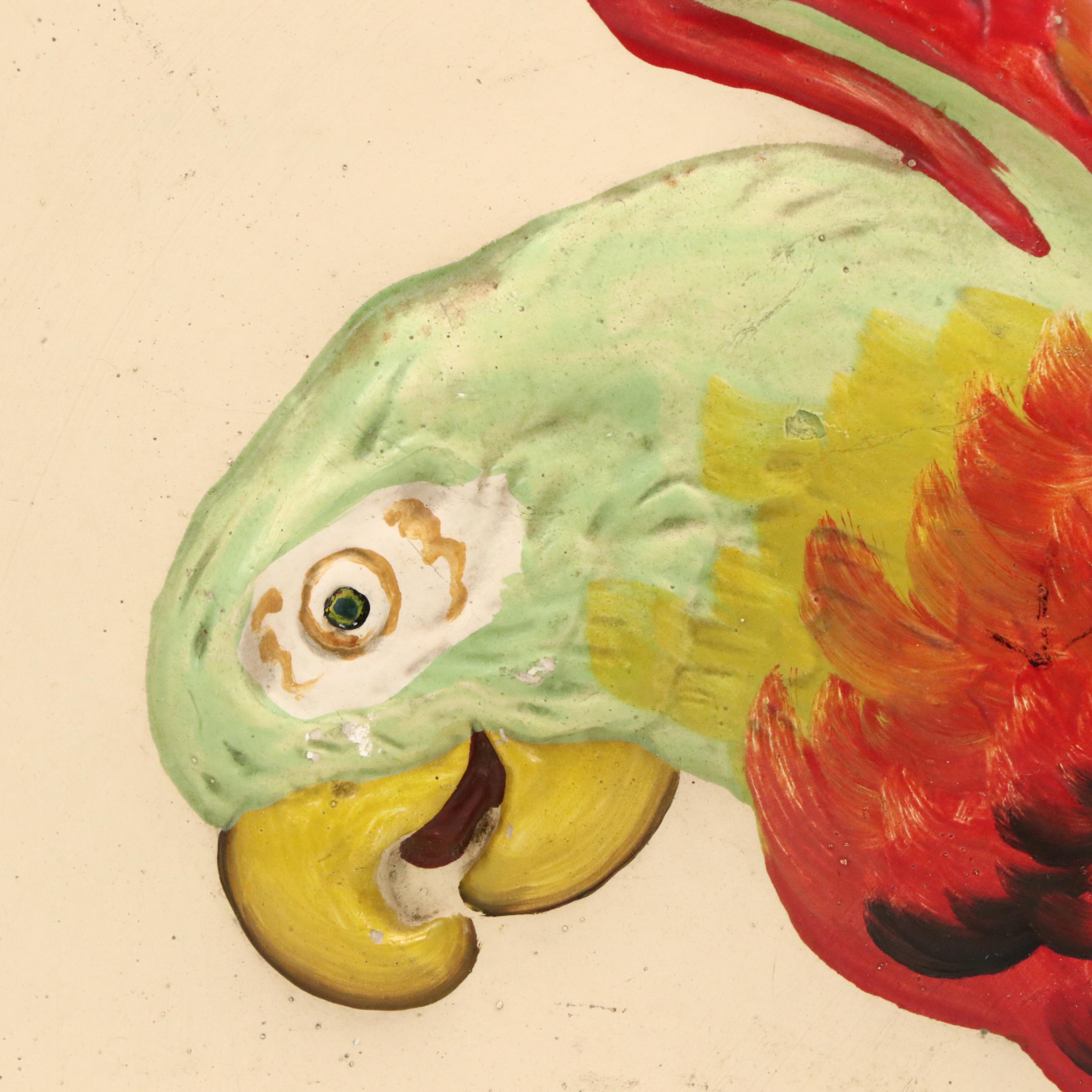 Cast Plaster Plaque of Parrot Eating Treetop Berries