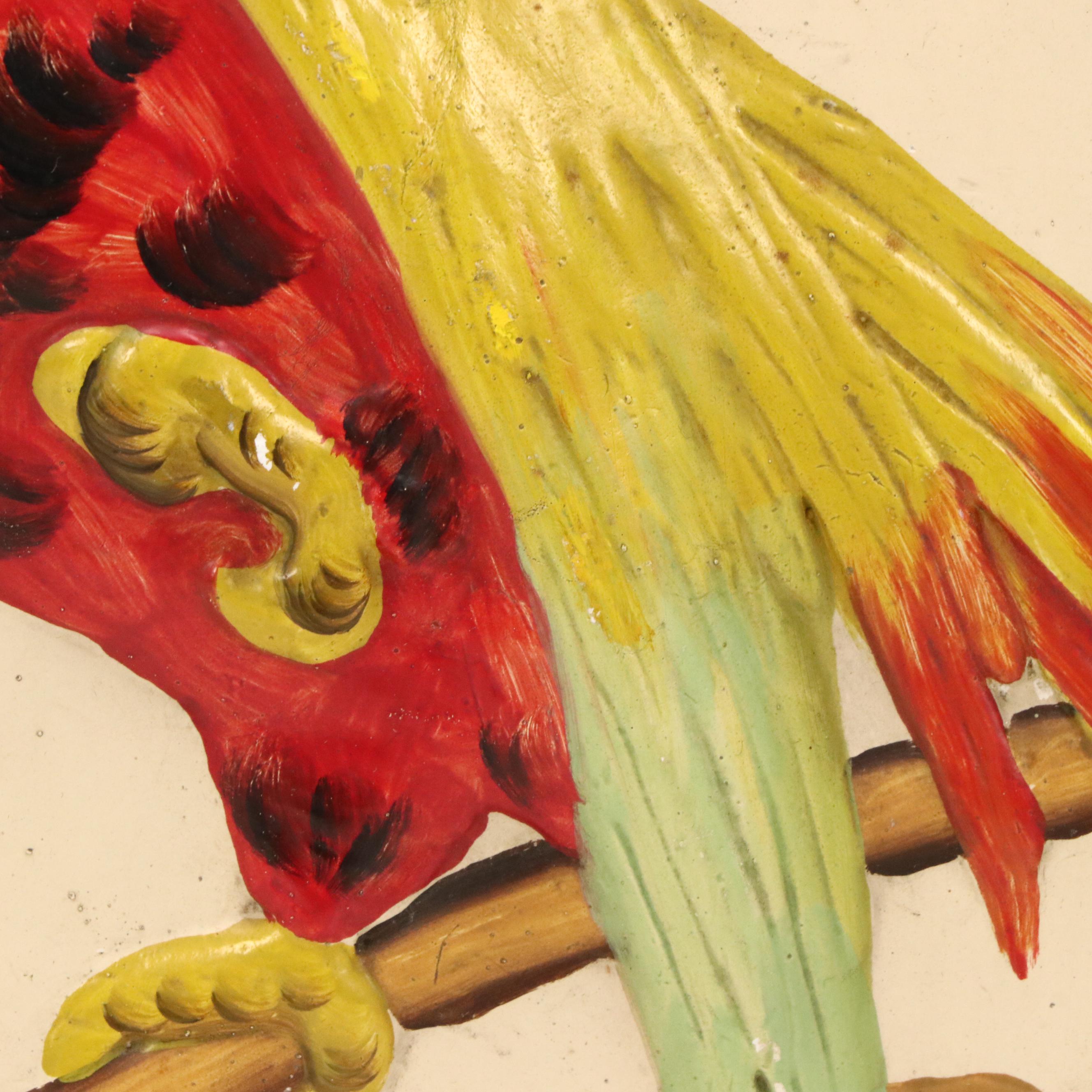 Cast Plaster Plaque of Parrot Eating Treetop Berries