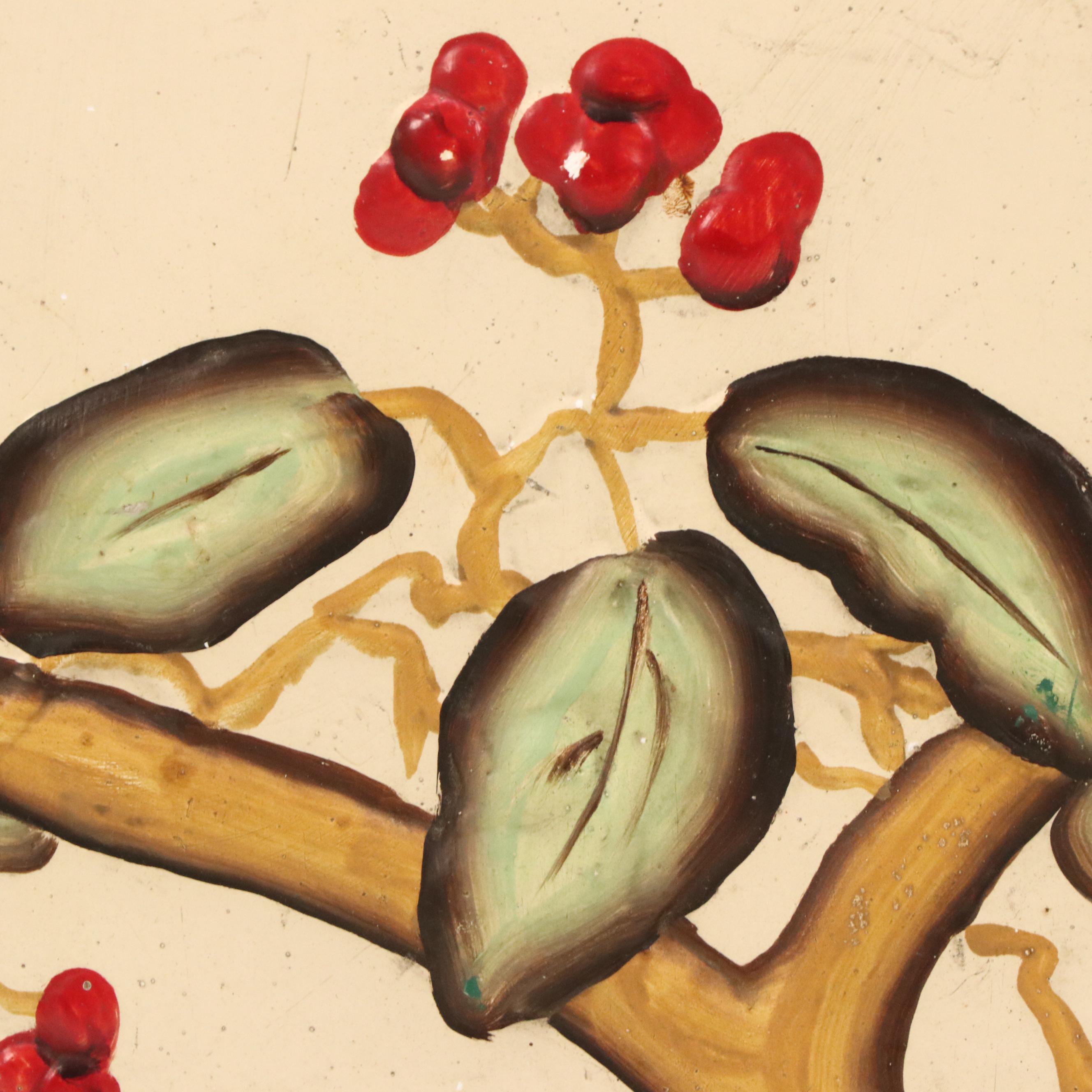 Cast Plaster Plaque of Parrot Eating Treetop Berries