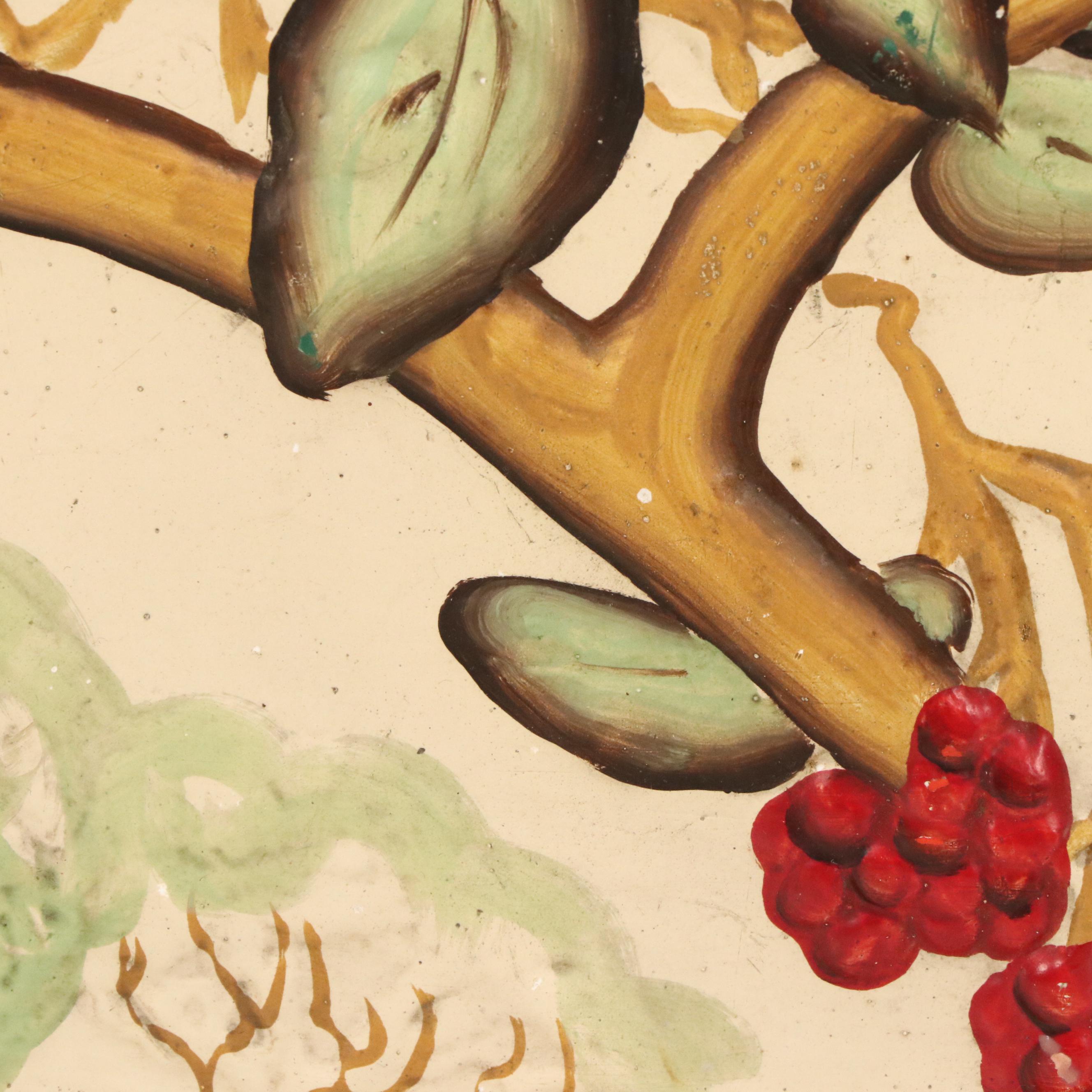 Cast Plaster Plaque of Parrot Eating Treetop Berries