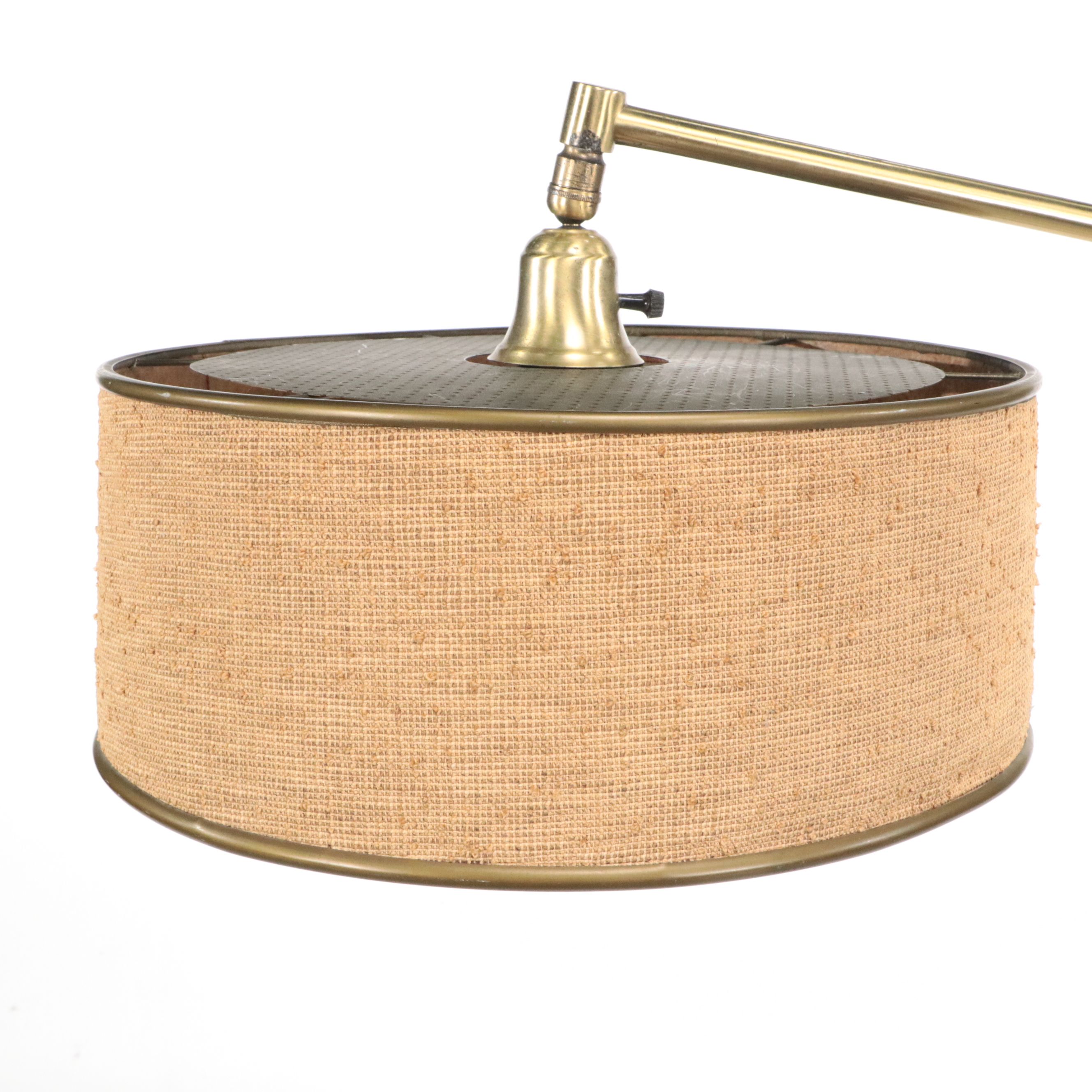 Postmodern Style Brass Cantilever Floor Lamp with Linen Drum Shade