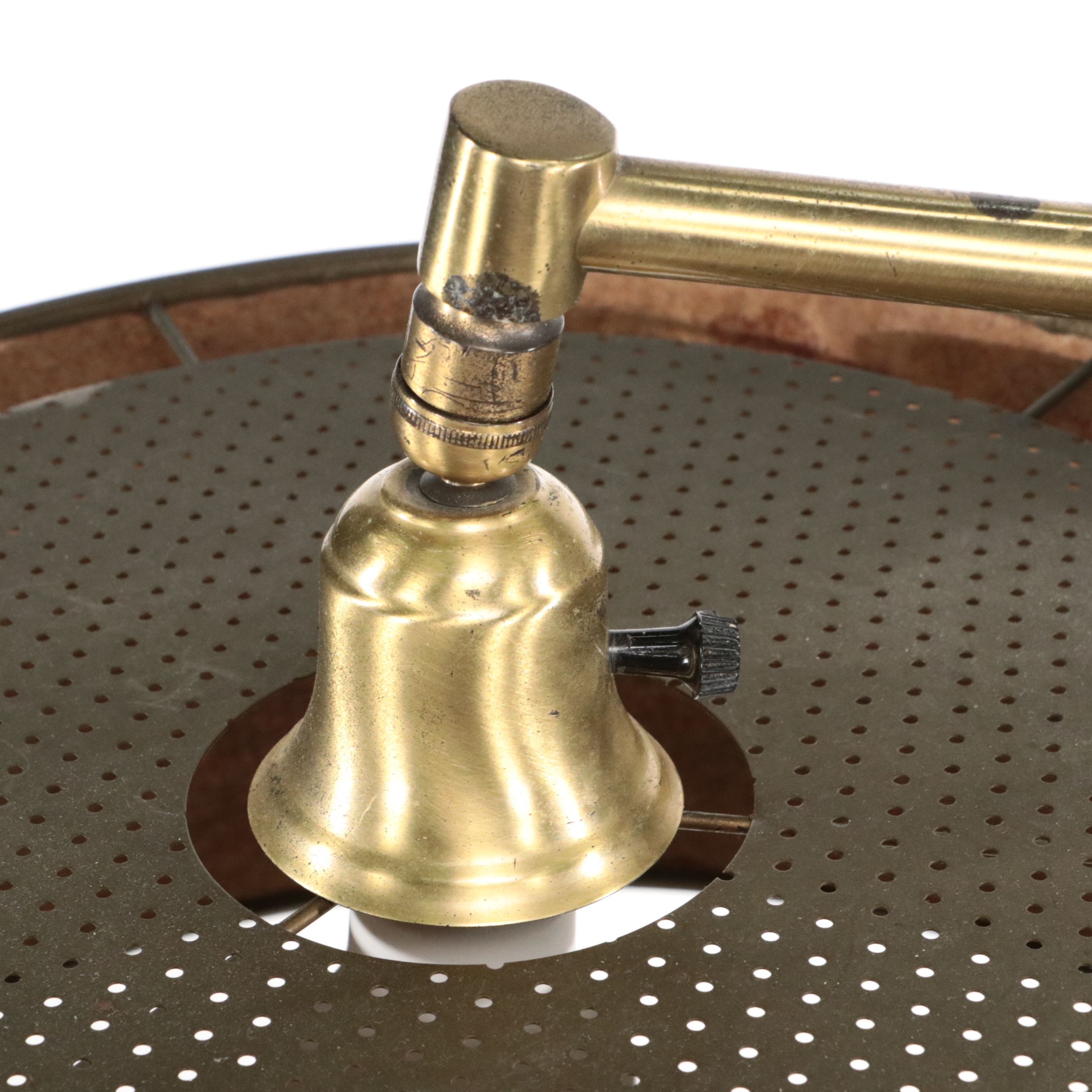 Postmodern Style Brass Cantilever Floor Lamp with Linen Drum Shade