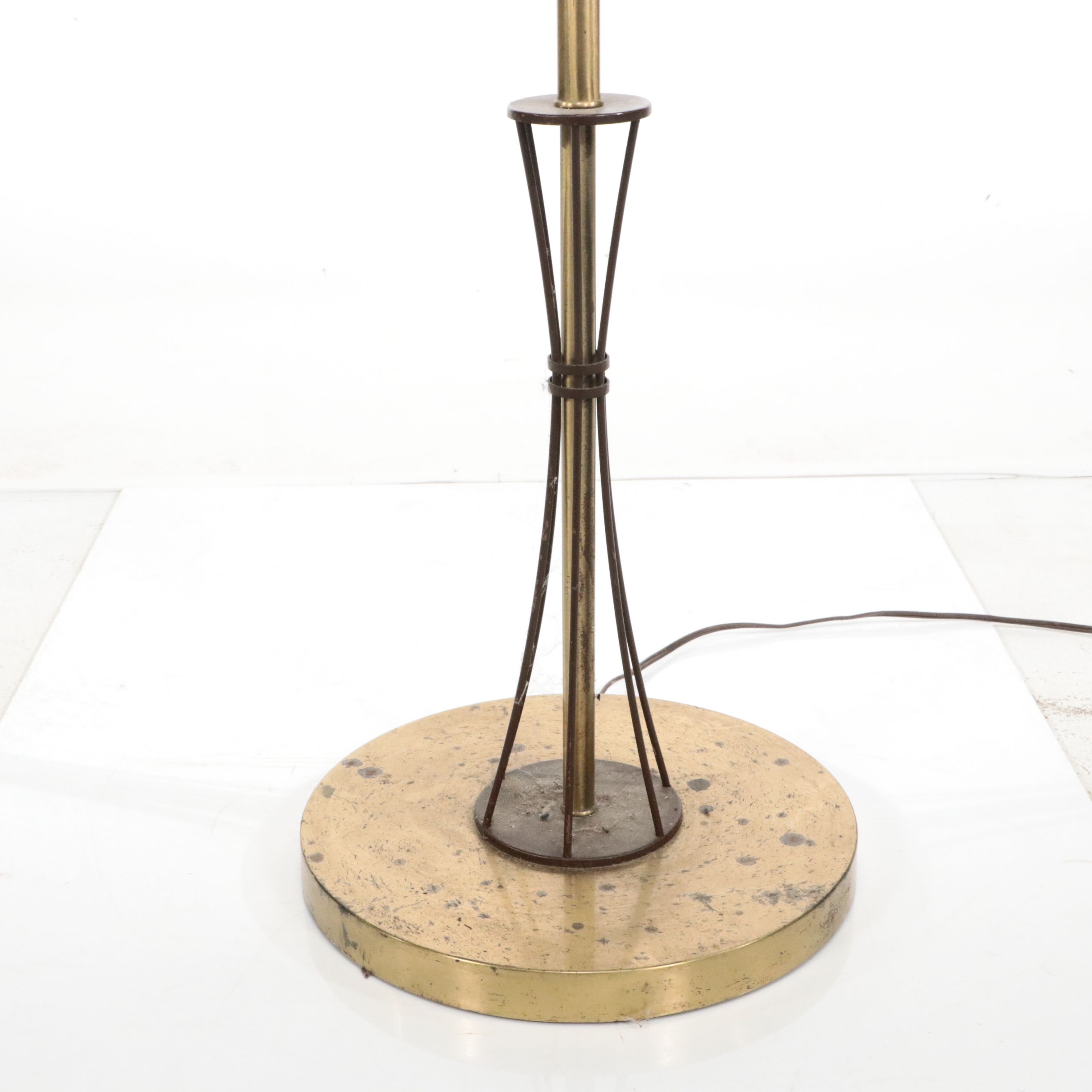 Postmodern Style Brass Cantilever Floor Lamp with Linen Drum Shade