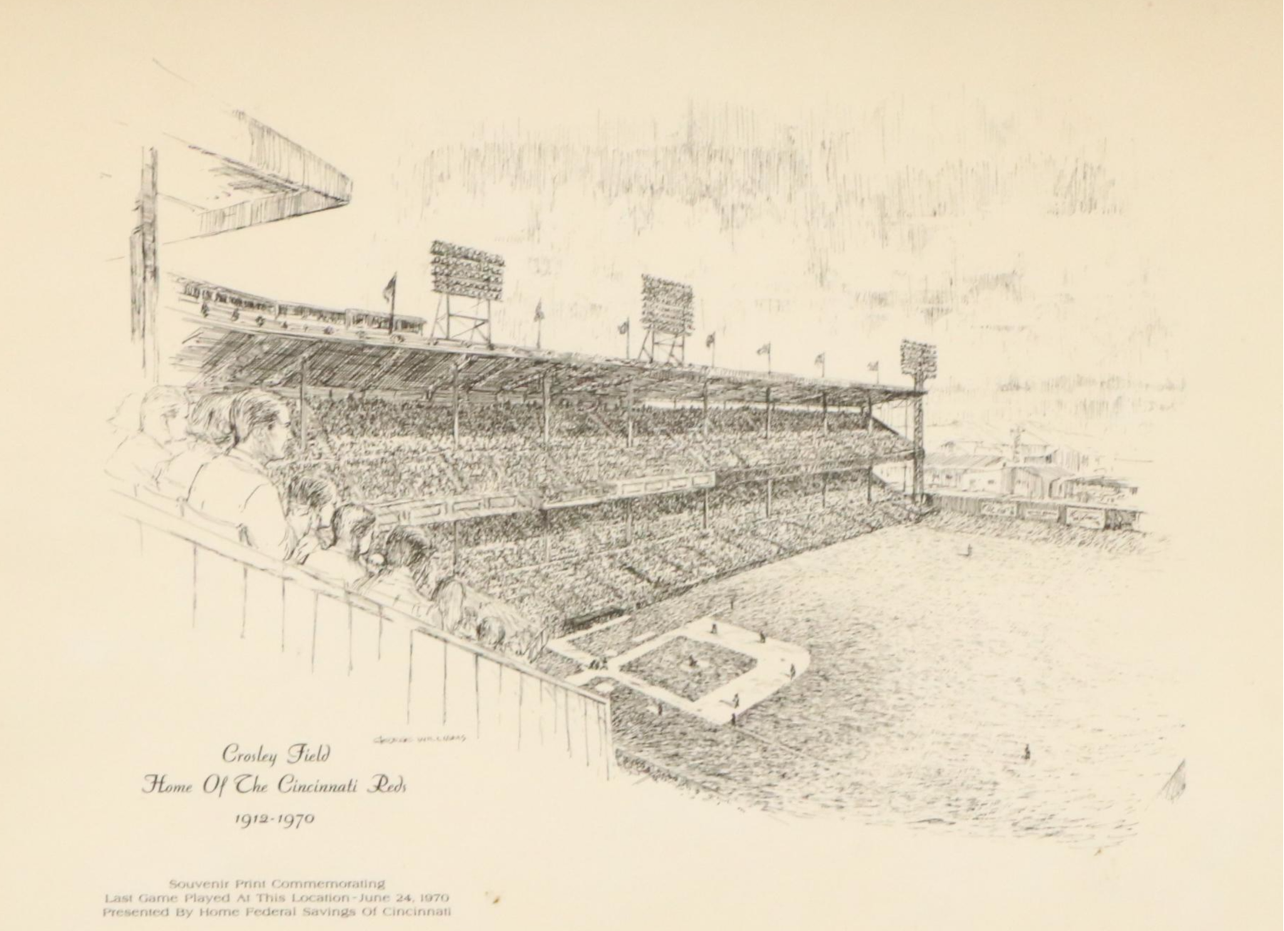 After George Williams Offset Lithograph "Crosley Field," 1970
