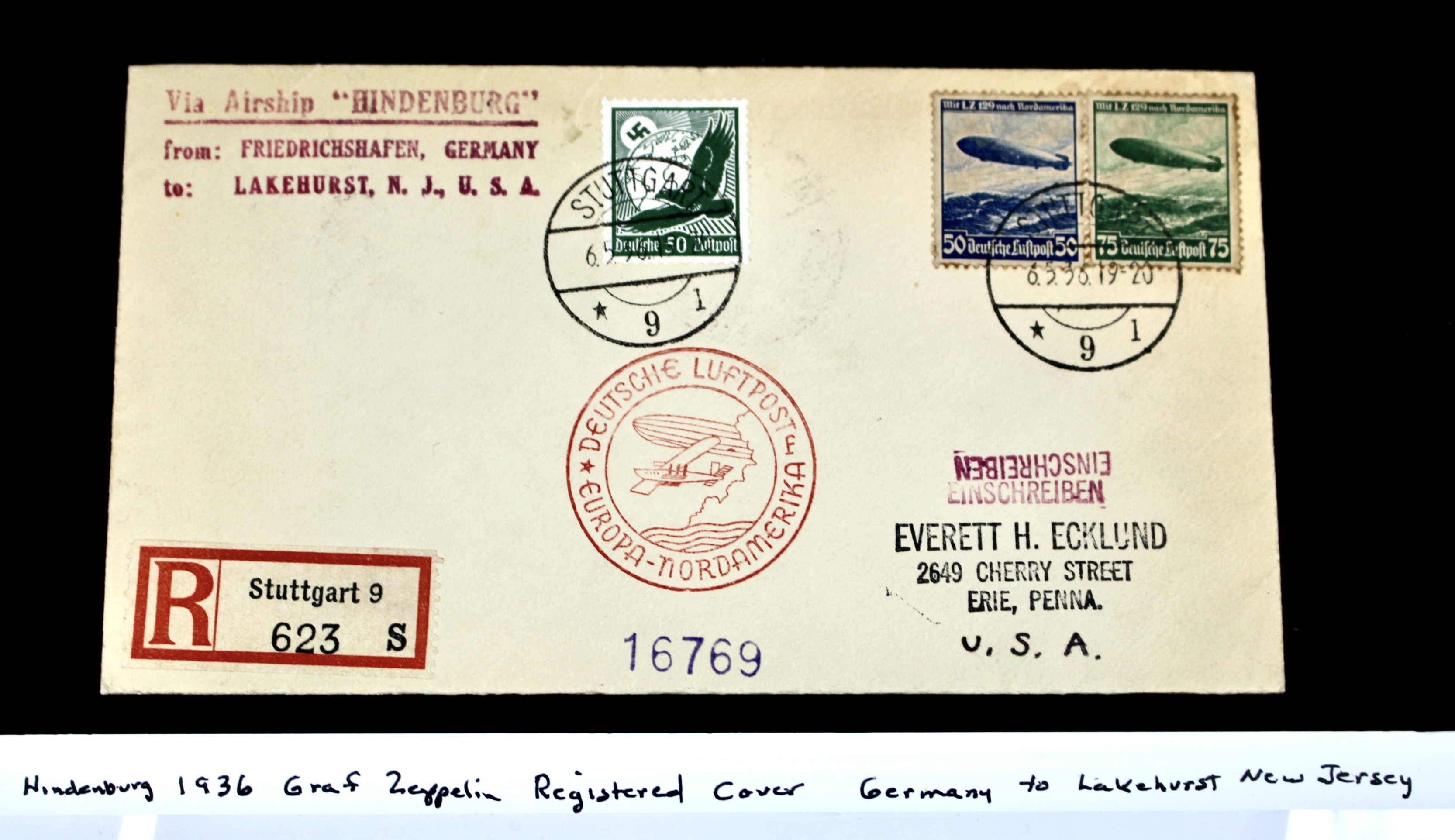 1936 Hindenburg Graf Zeppelin Registered Postal Cover
