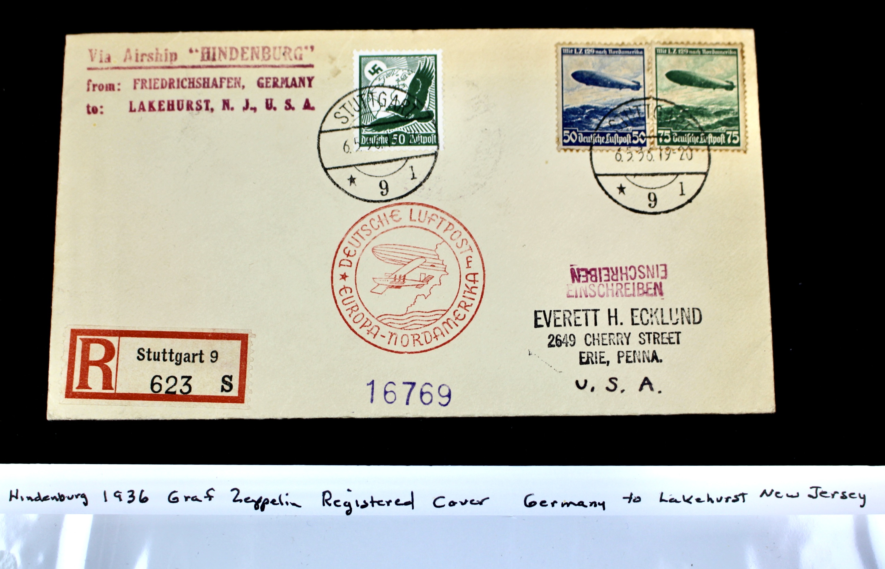 1936 Hindenburg Graf Zeppelin Registered Postal Cover