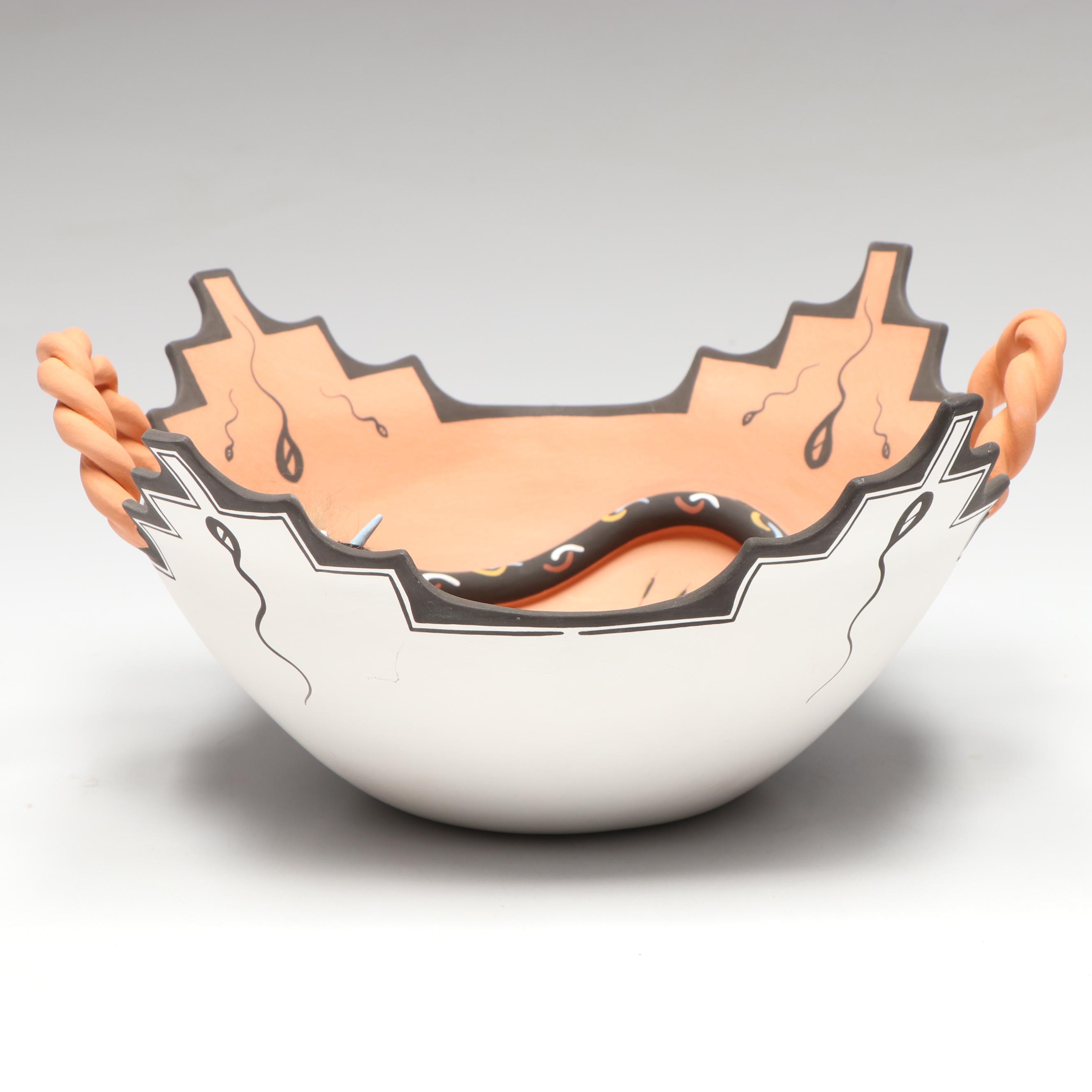 Marcus Homer Zuni Pueblo Sculptural Bowl with Frogs and Snake, 1998
