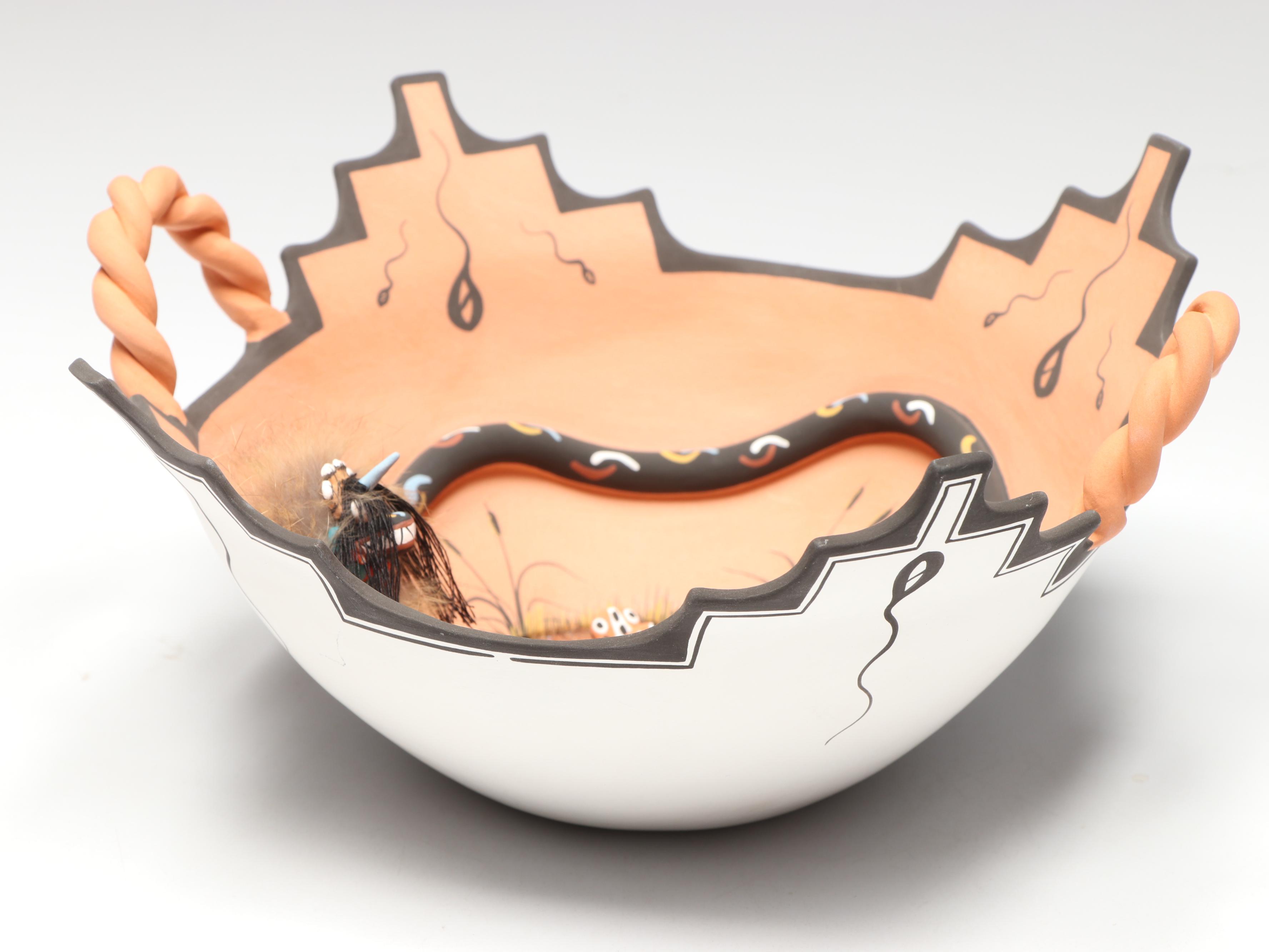 Marcus Homer Zuni Pueblo Sculptural Bowl with Frogs and Snake, 1998