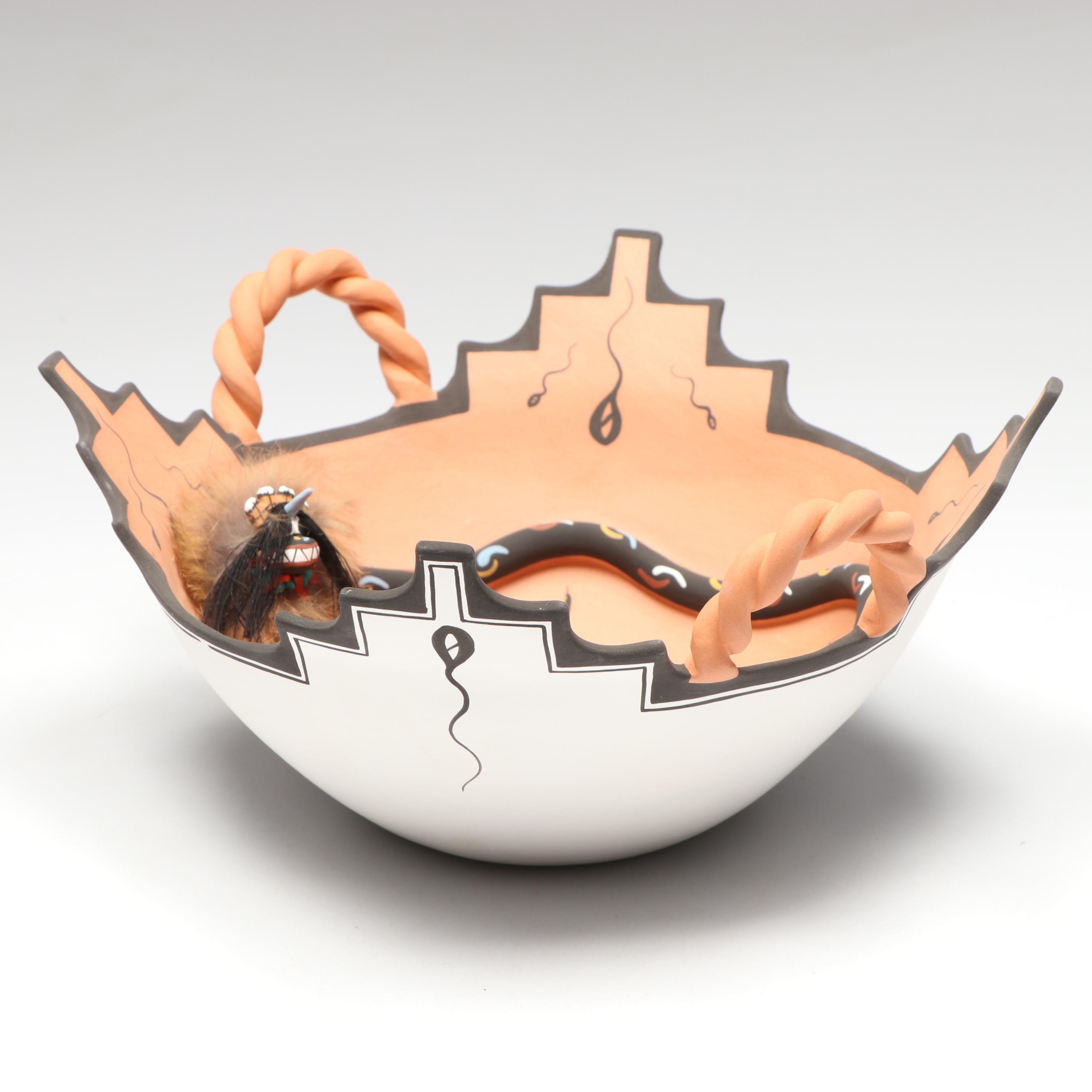 Marcus Homer Zuni Pueblo Sculptural Bowl with Frogs and Snake, 1998