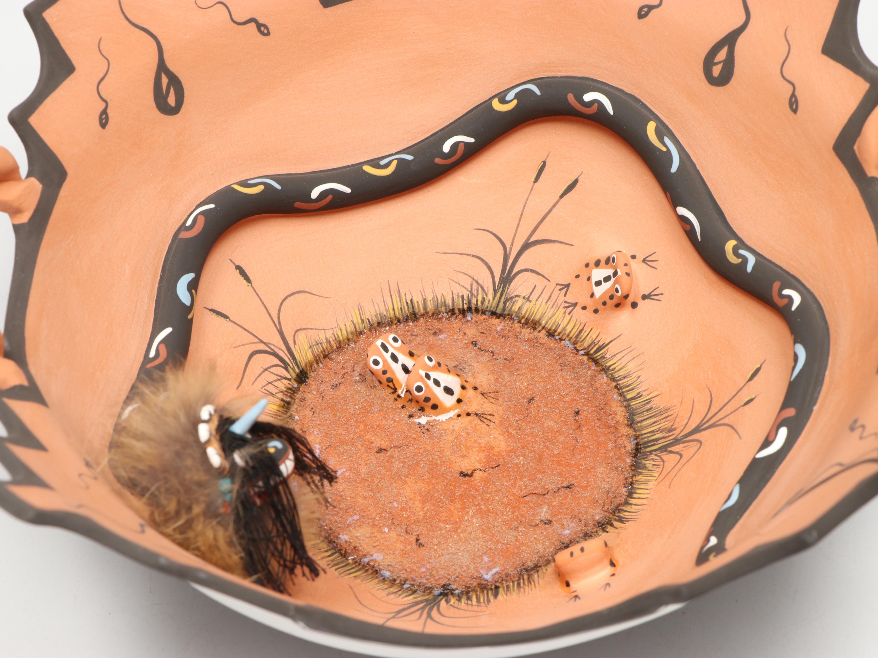 Marcus Homer Zuni Pueblo Sculptural Bowl with Frogs and Snake, 1998