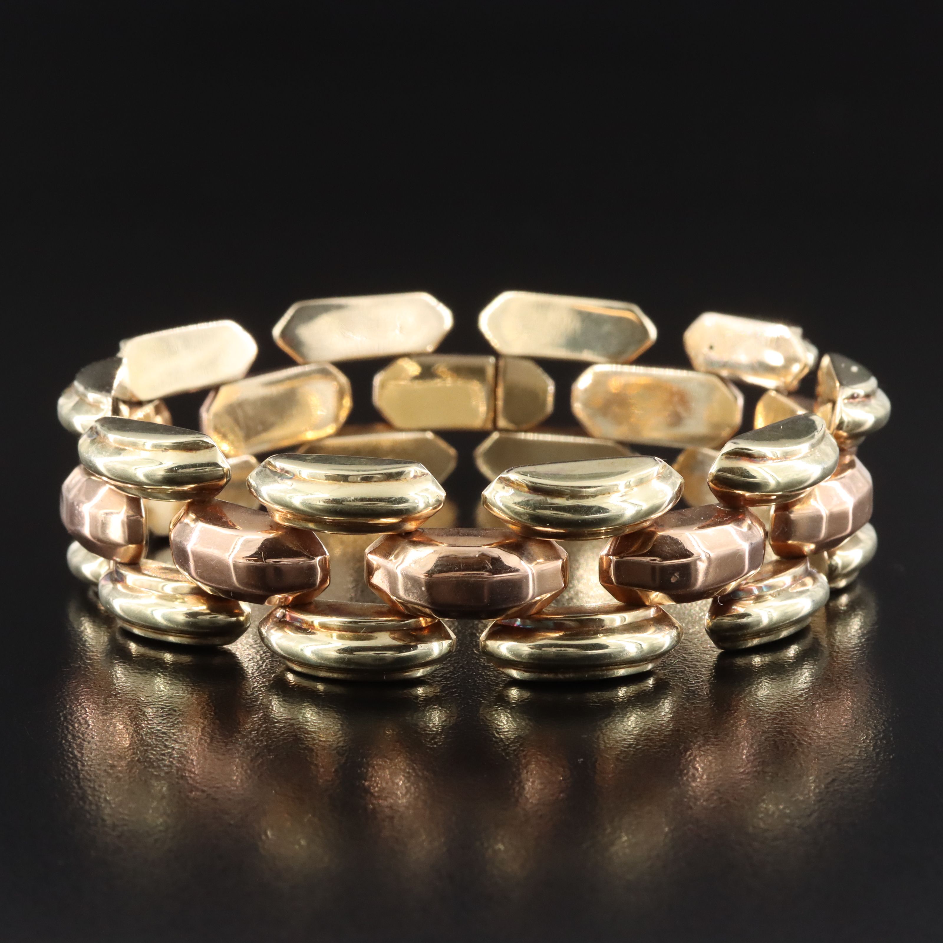 14K Panther Chain Bracelet with Rose Gold Accents