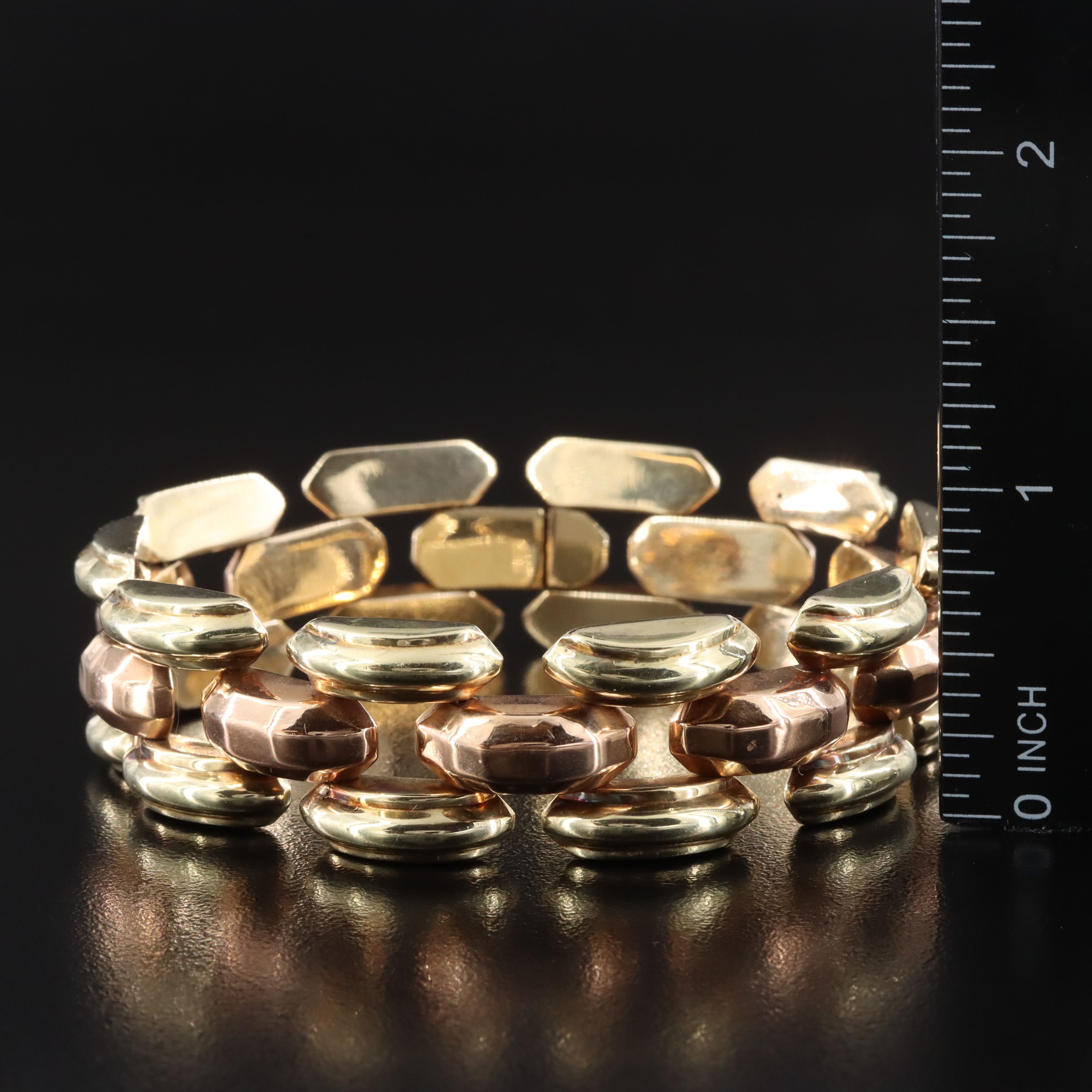 14K Panther Chain Bracelet with Rose Gold Accents