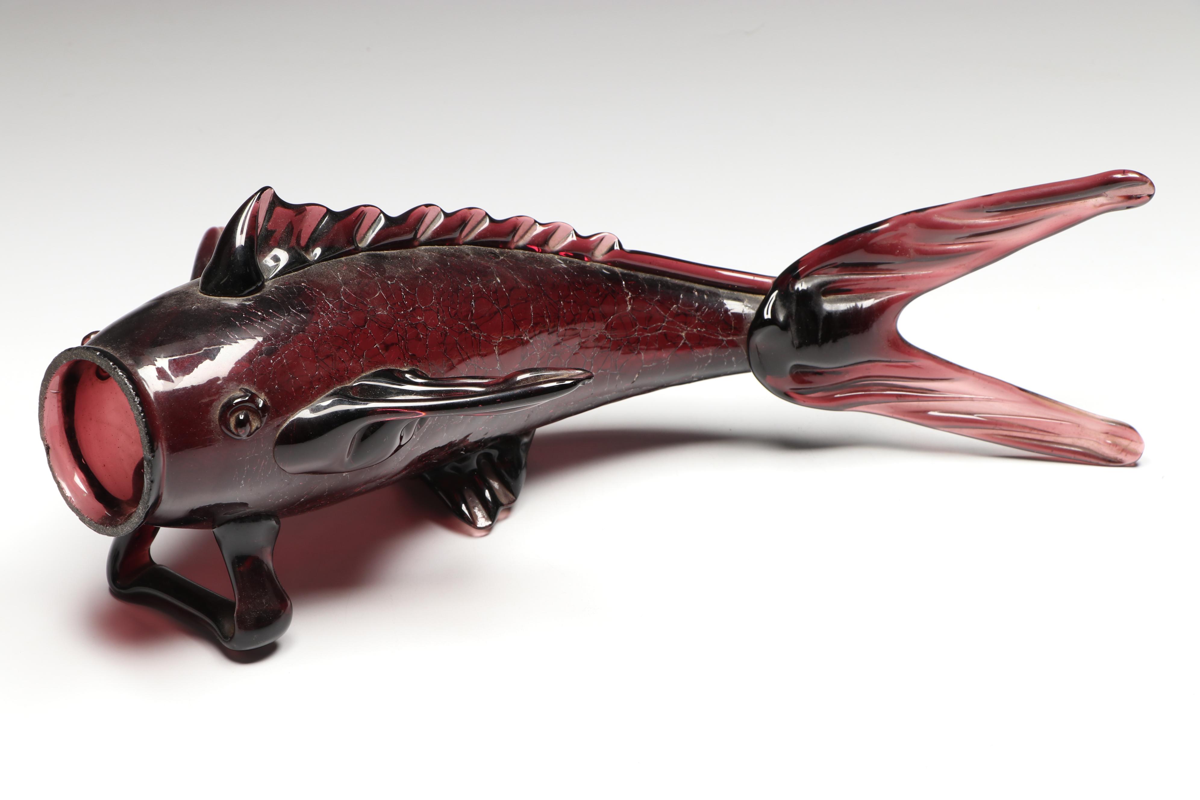 Mid Century Japanese Style Blown Art Glass Fish