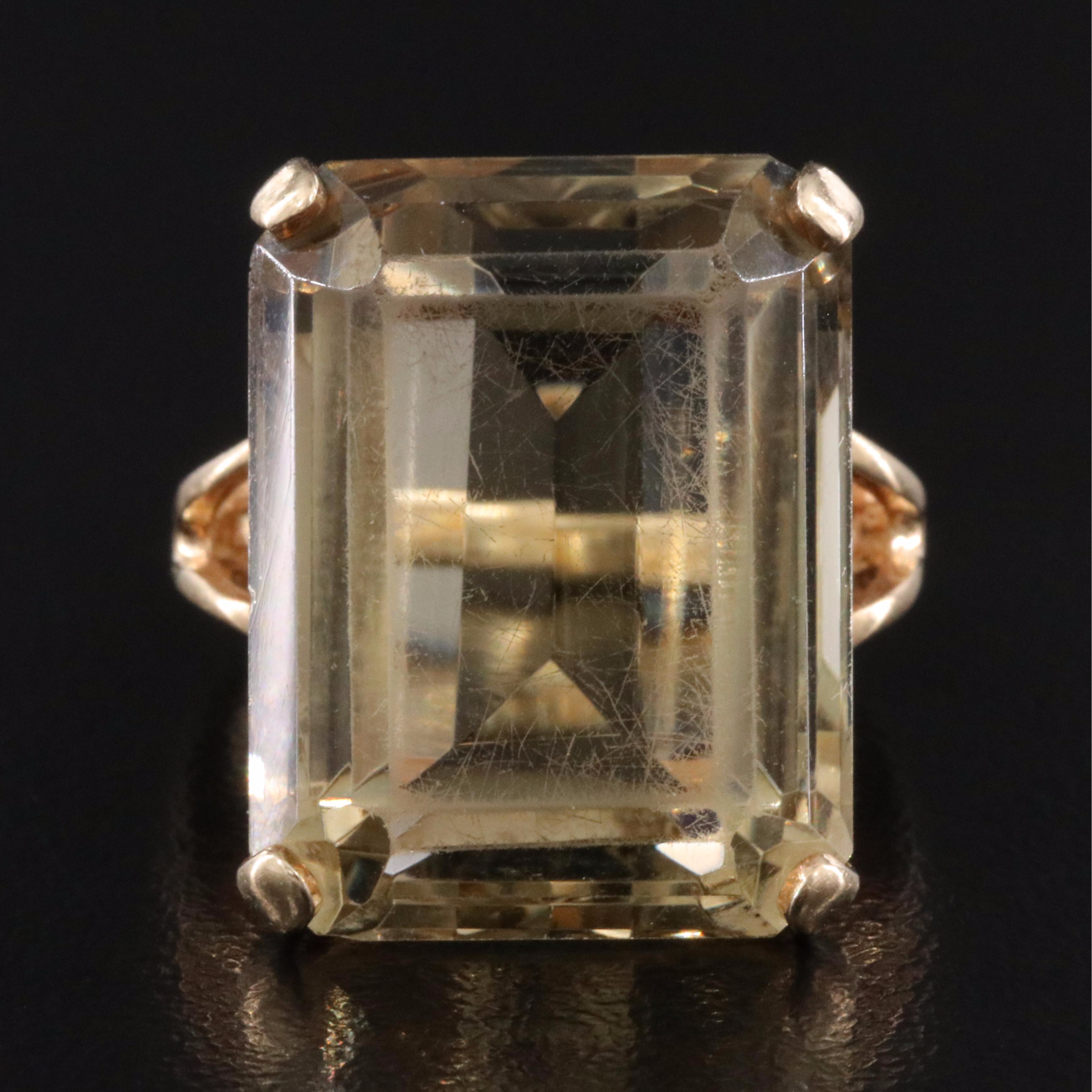 14K 23.14 CT Smoky Quartz Solitaire Ring