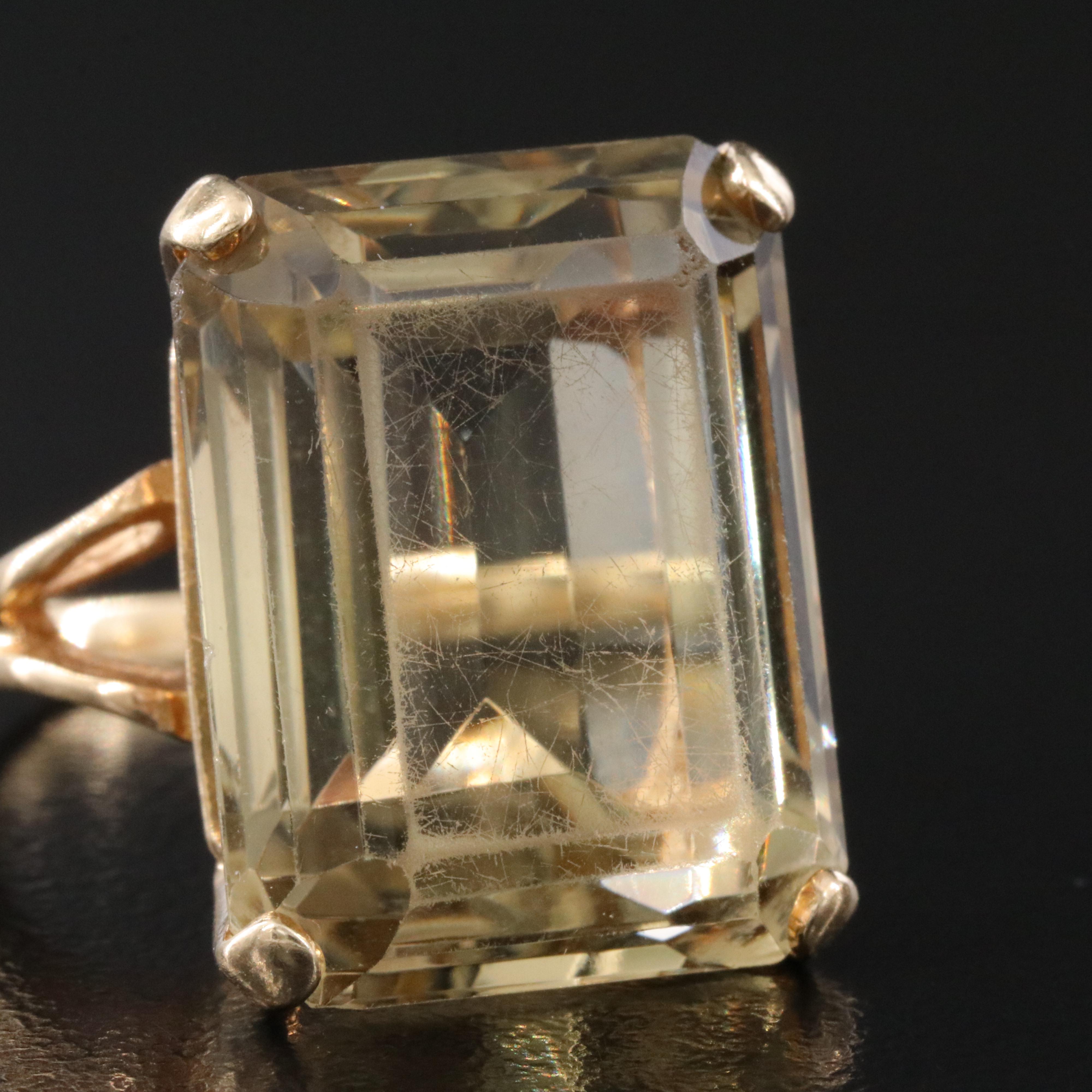 14K 23.14 CT Smoky Quartz Solitaire Ring