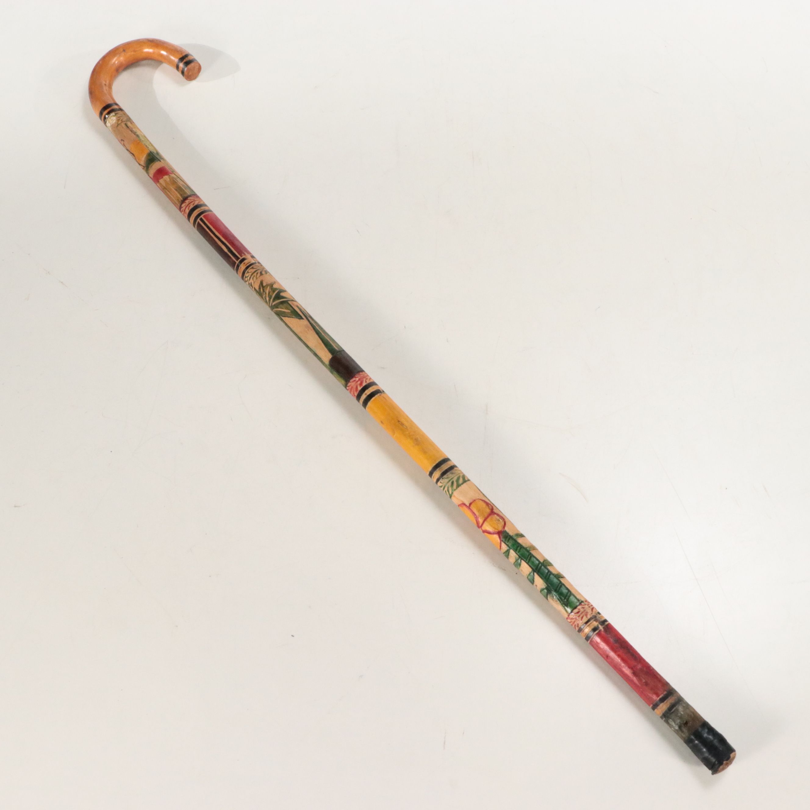 Hand-Painted Cane with Other Carved Wood Cane