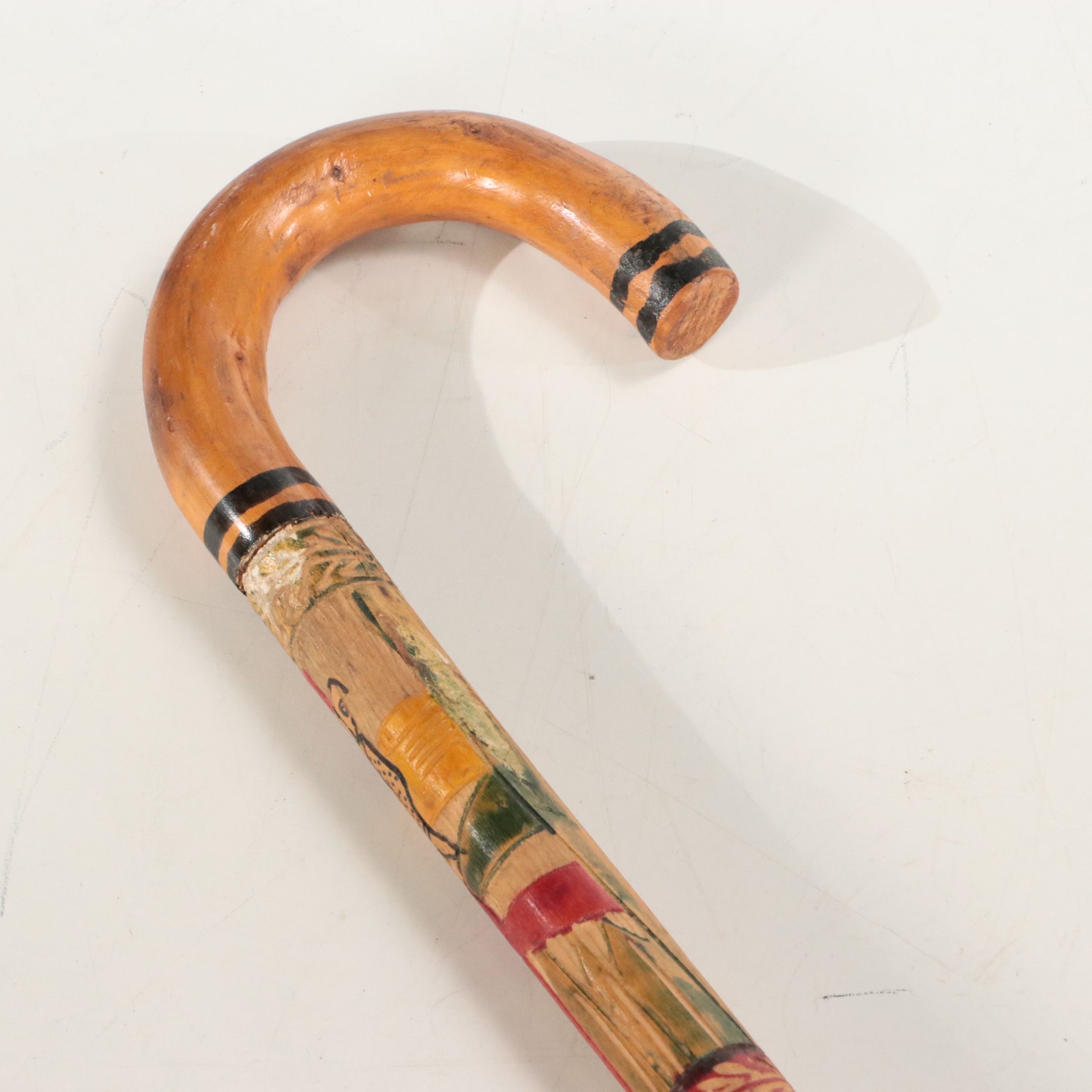 Hand-Painted Cane with Other Carved Wood Cane
