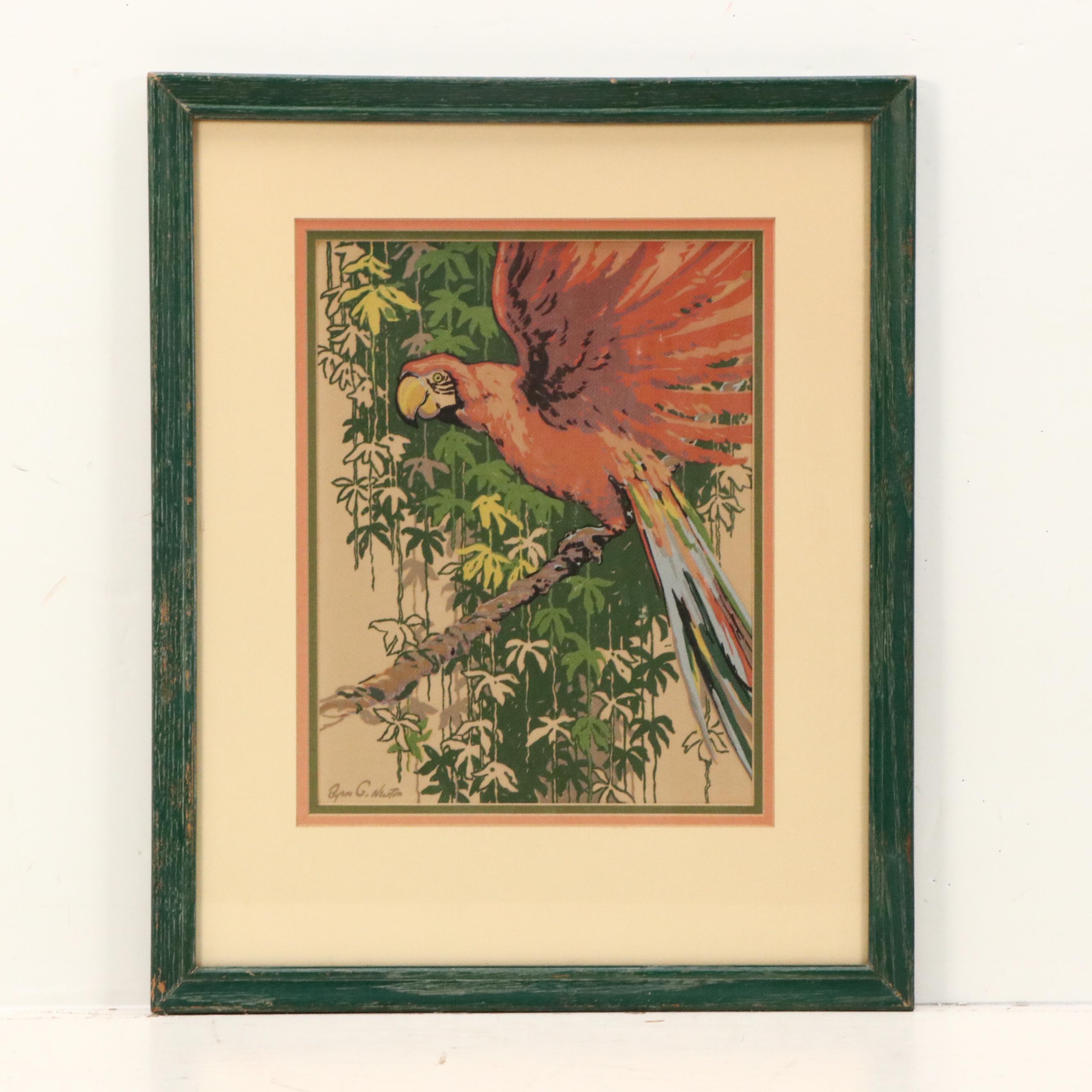 After Byron Glee Newton Serigraphs "Cockatoos" and "Parrot," Mid-20th Century