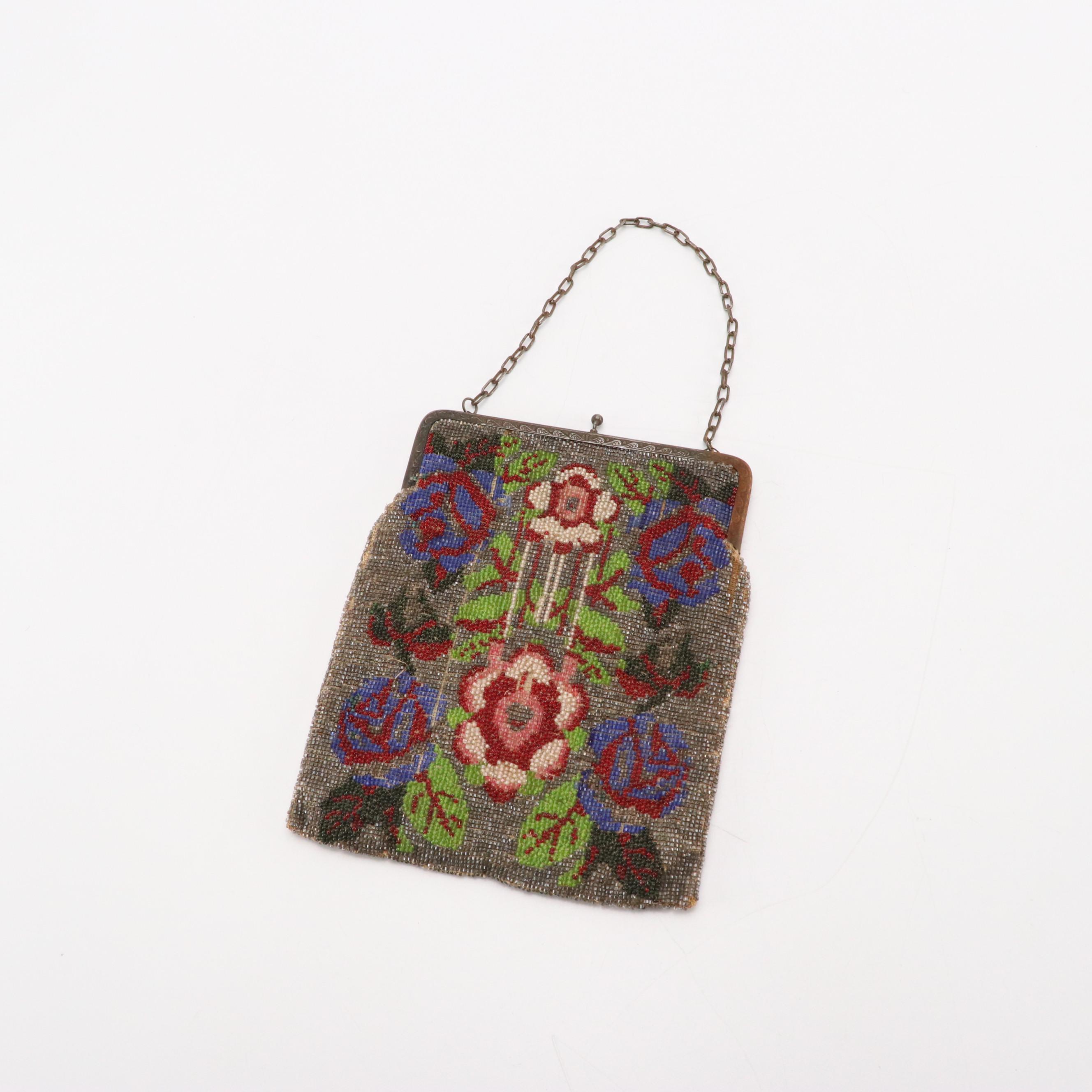 Jemco Frame Tooled Leather Bag, Floral Glass Bead Purse, and Wallet Crossbody