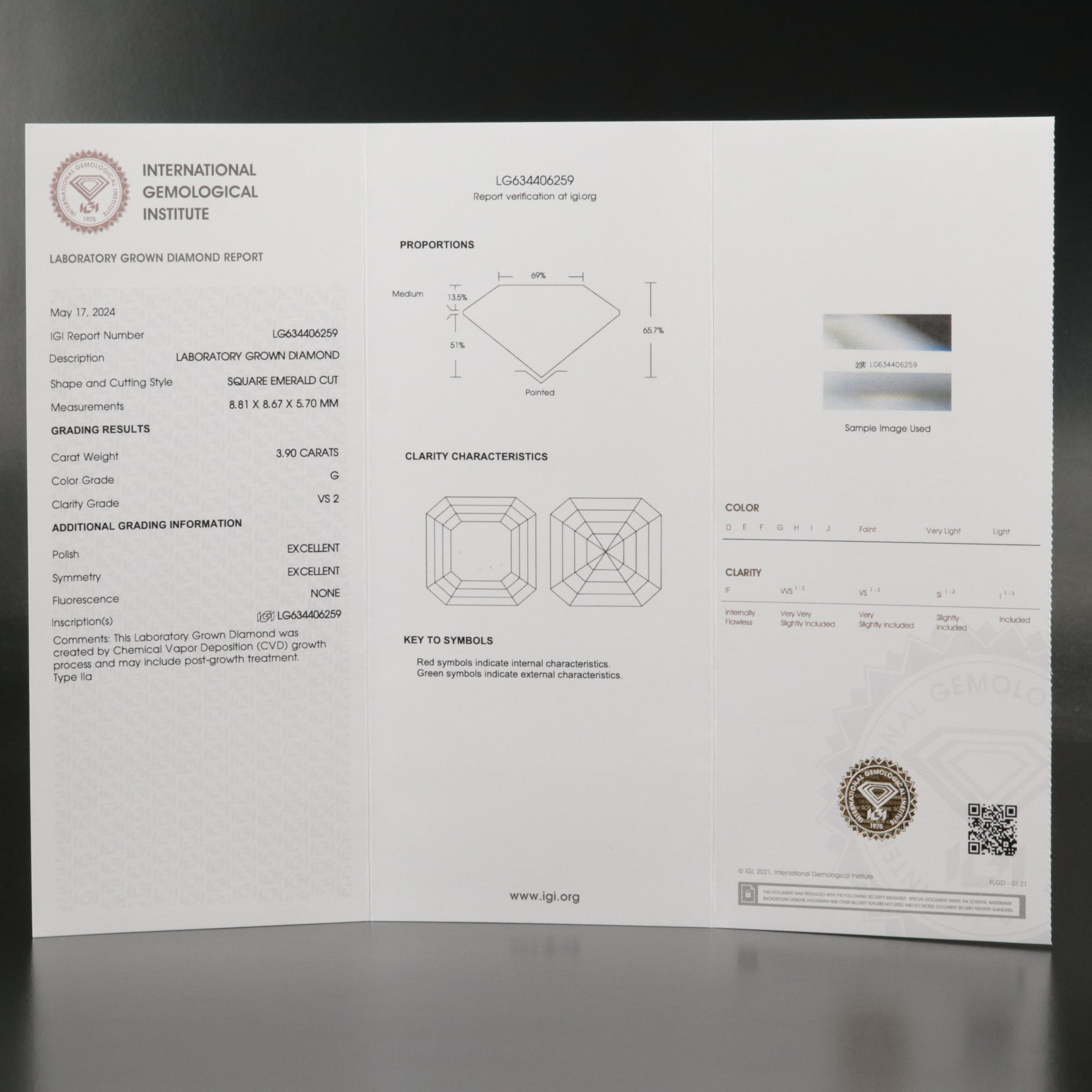 Loose 3.90 CT Lab Grown Diamond with IGI Report