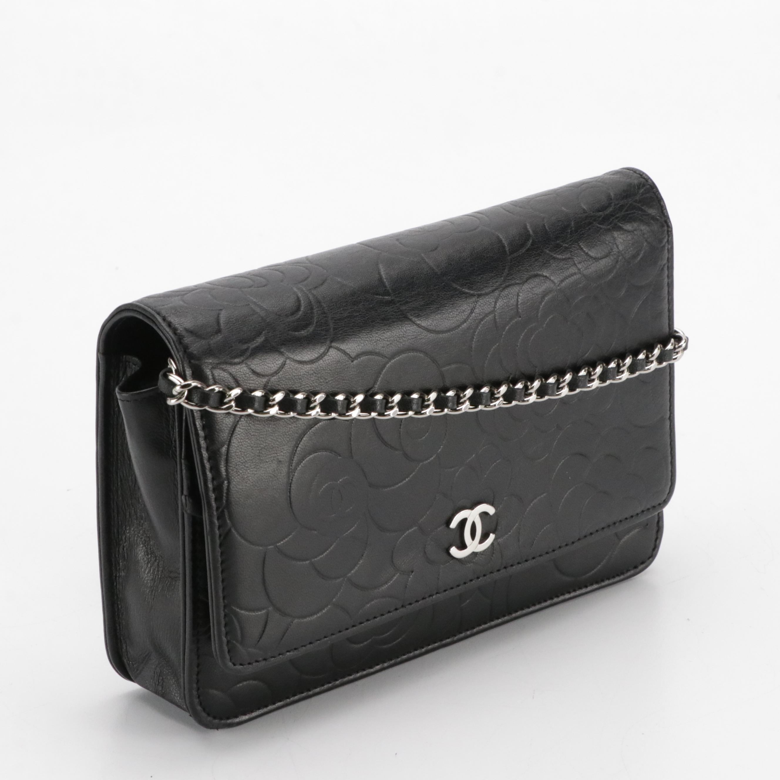 Chanel Camellia WOC in Black Embossed Lambskin Leather, With Box