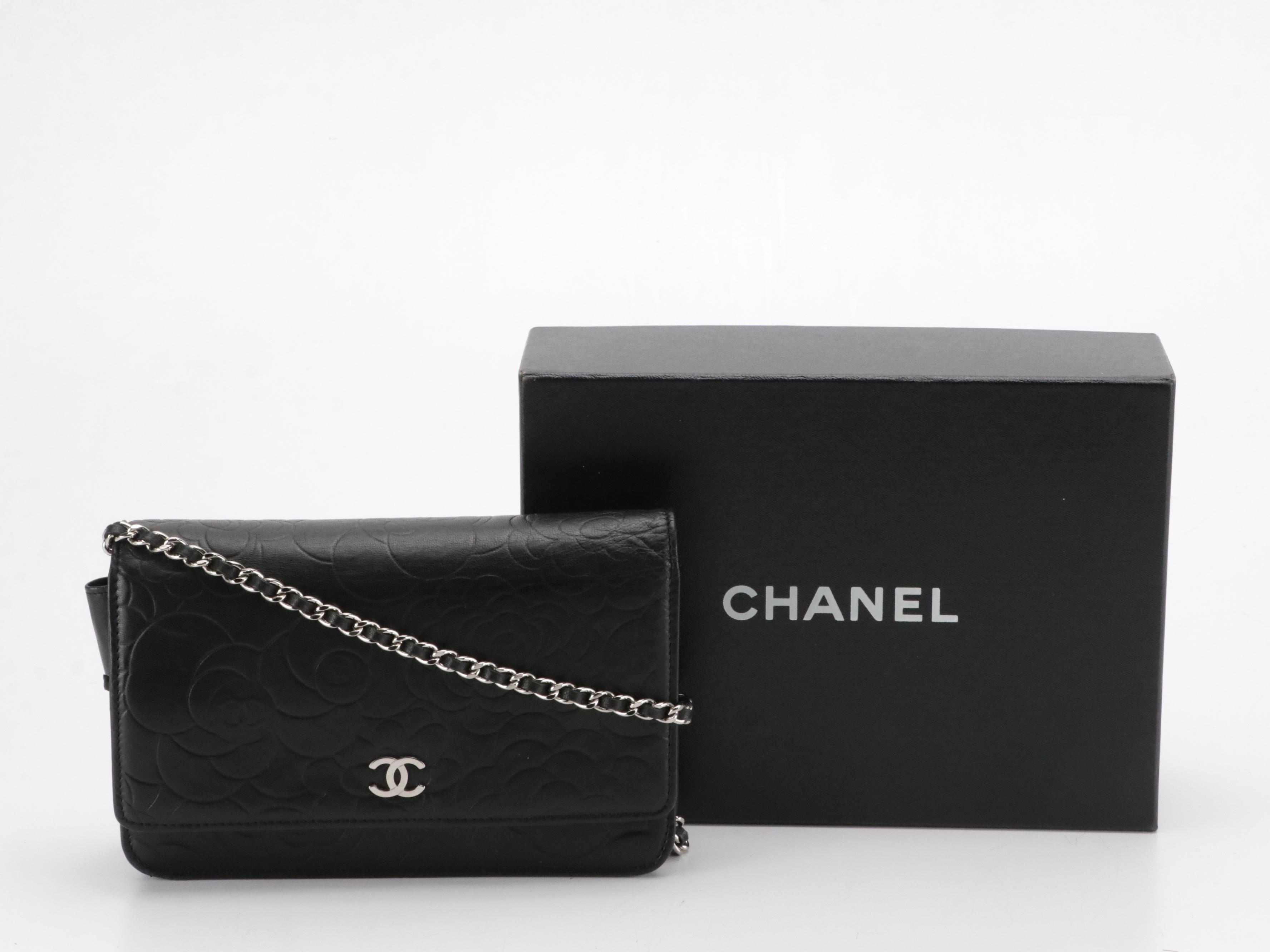 Chanel Camellia WOC in Black Embossed Lambskin Leather, With Box