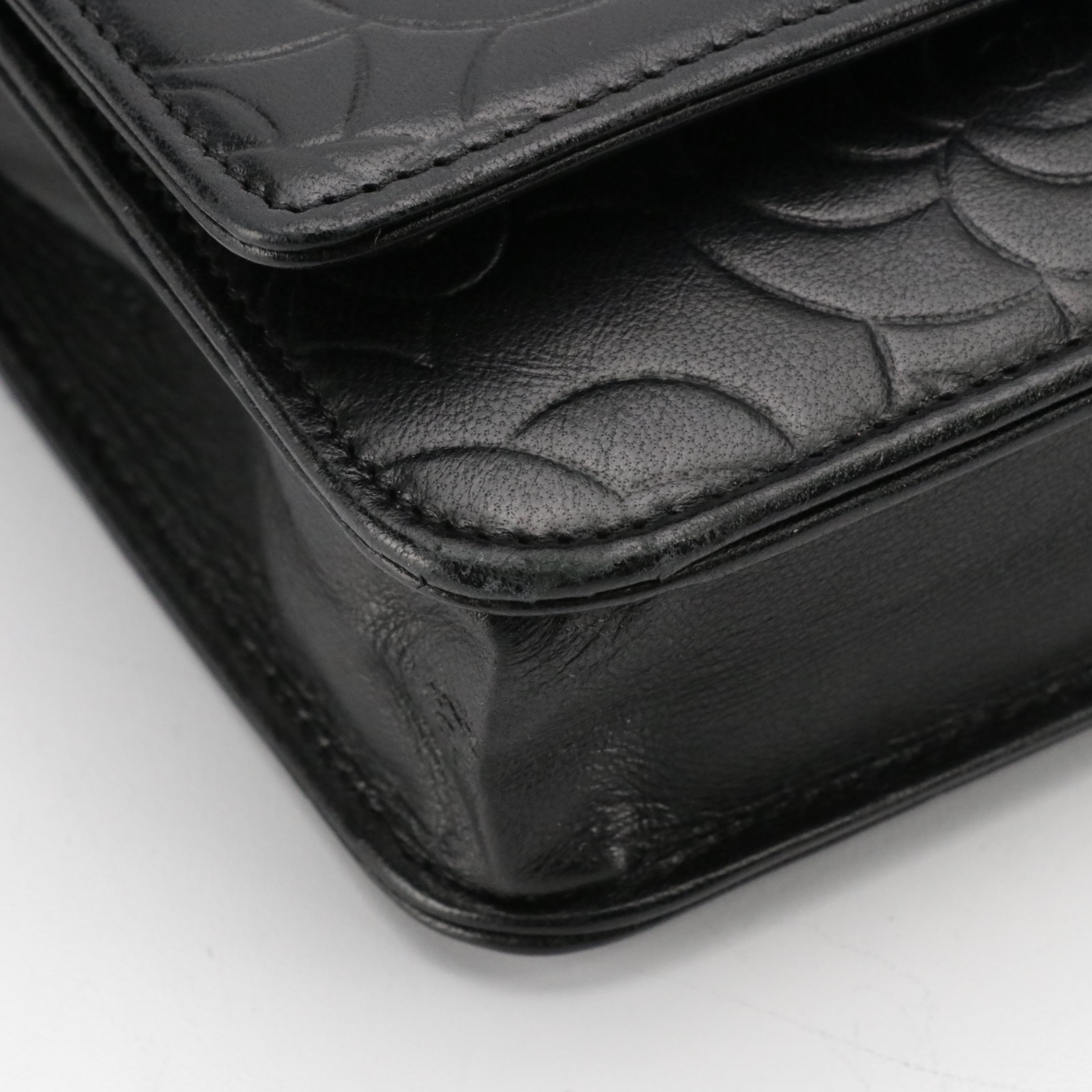 Chanel Camellia WOC in Black Embossed Lambskin Leather, With Box