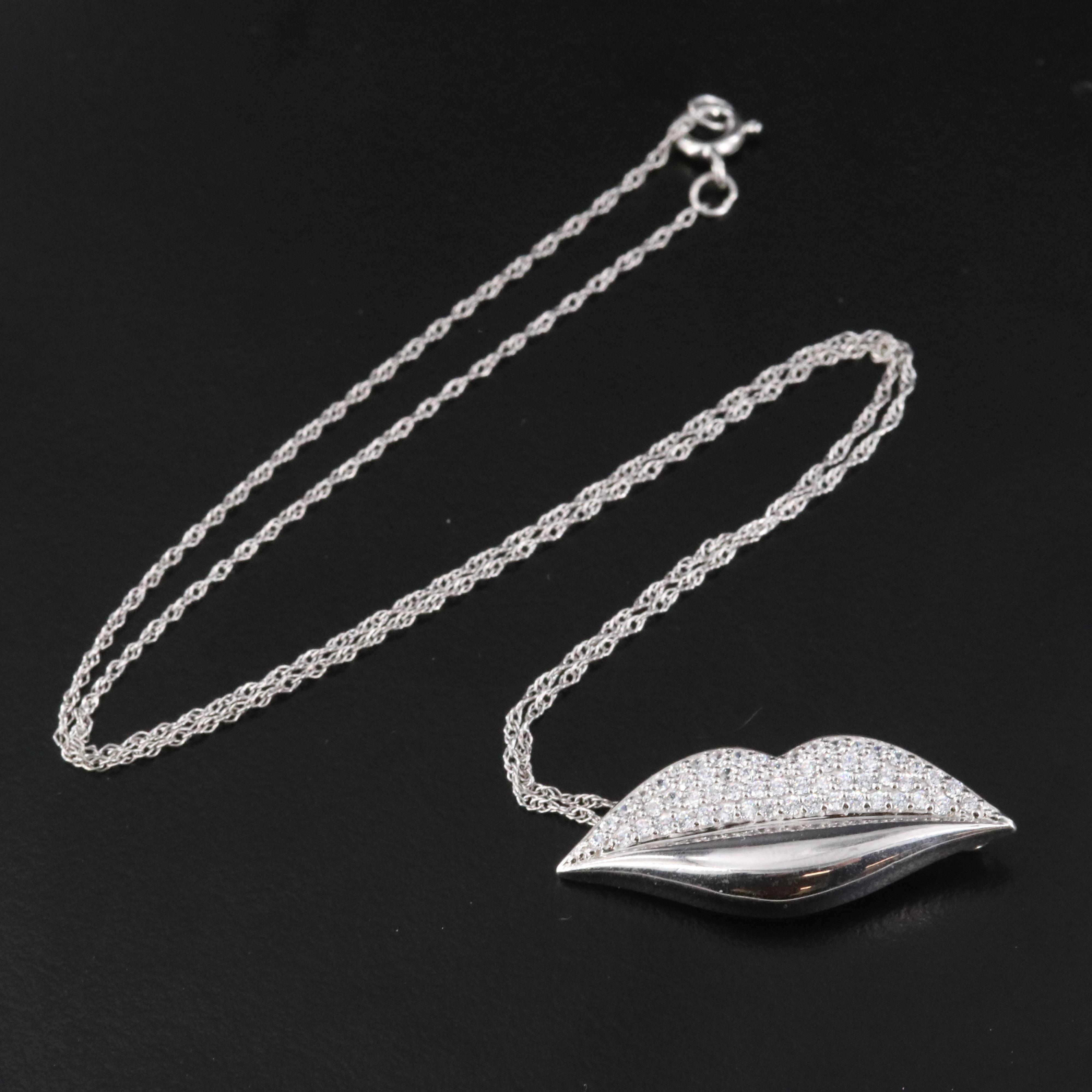 Sterling CZ Lip Pendant Necklace