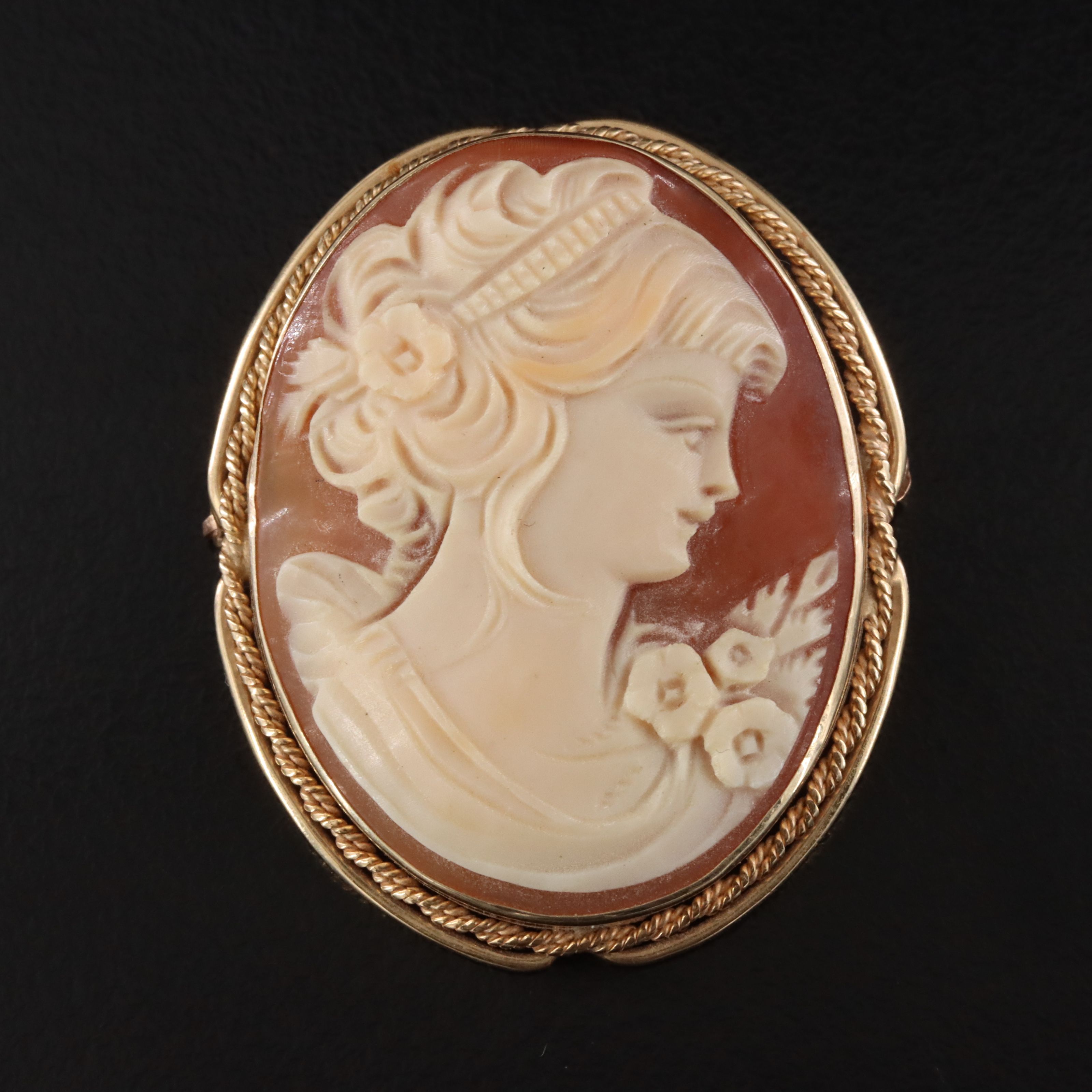 Antique 14K Shell Cameo Converter Brooch