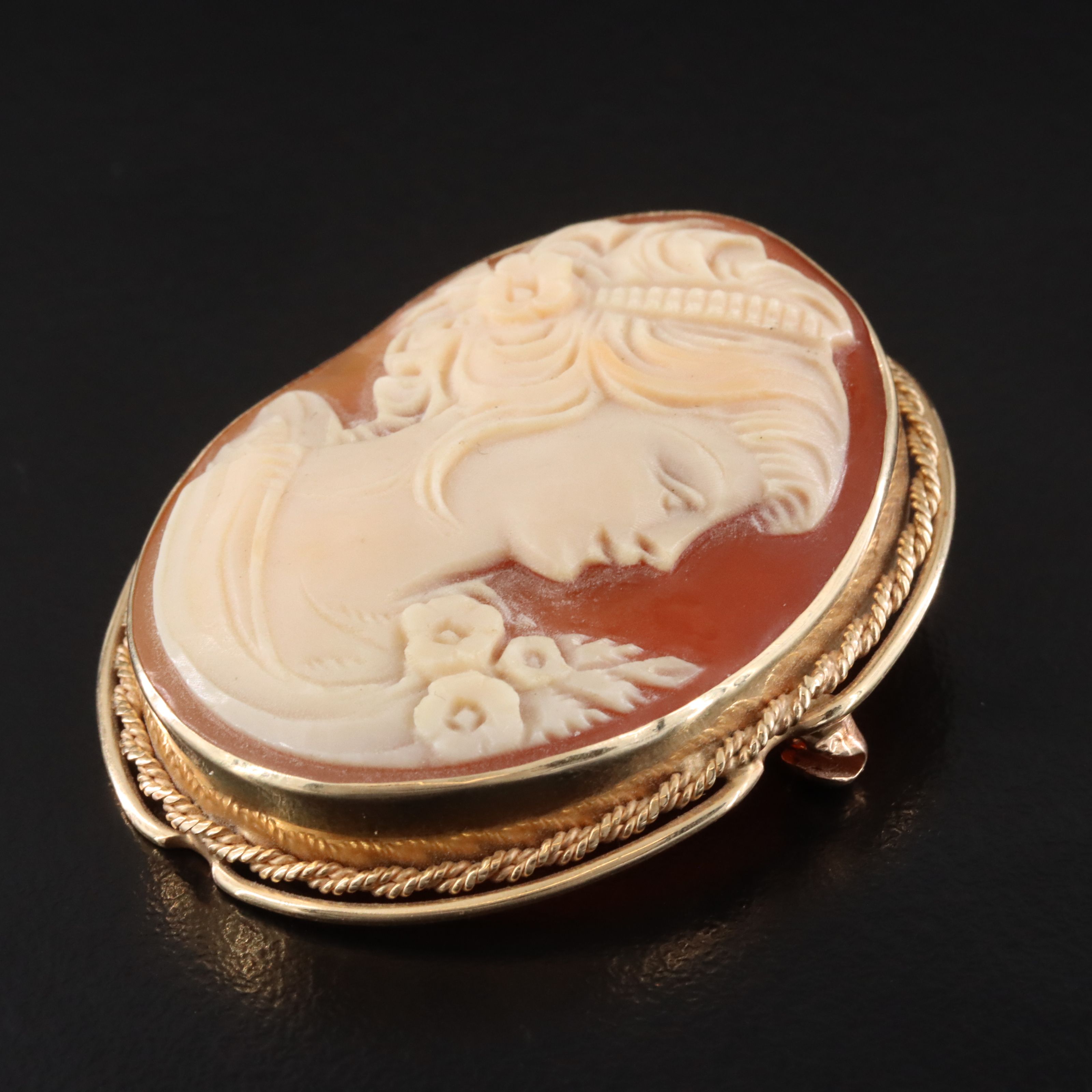 Antique 14K Shell Cameo Converter Brooch