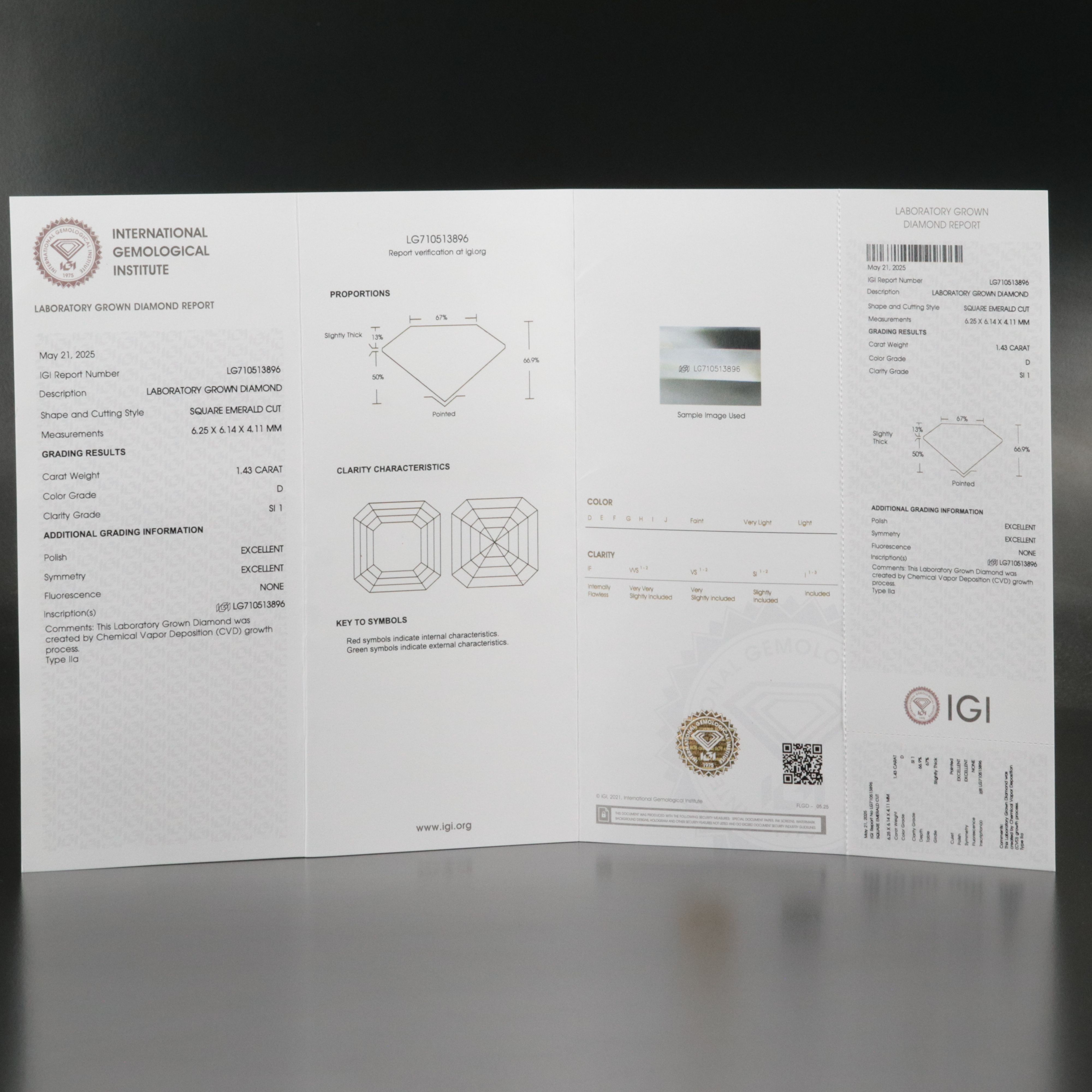 Loose 1.43 CT Lab Grown Diamond with IGI Report