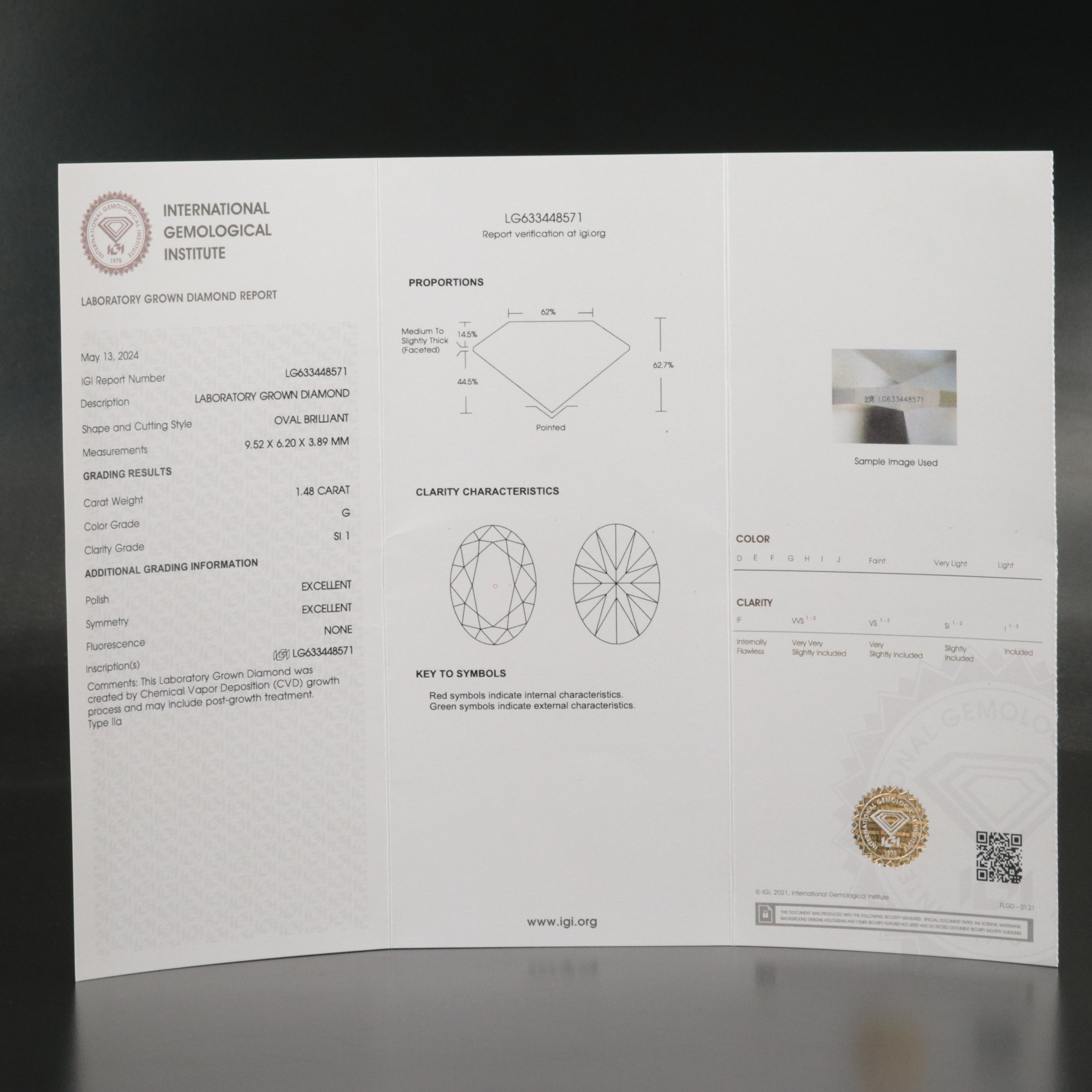 Loose 1.48 CT Lab Grown Diamond with IGI Report