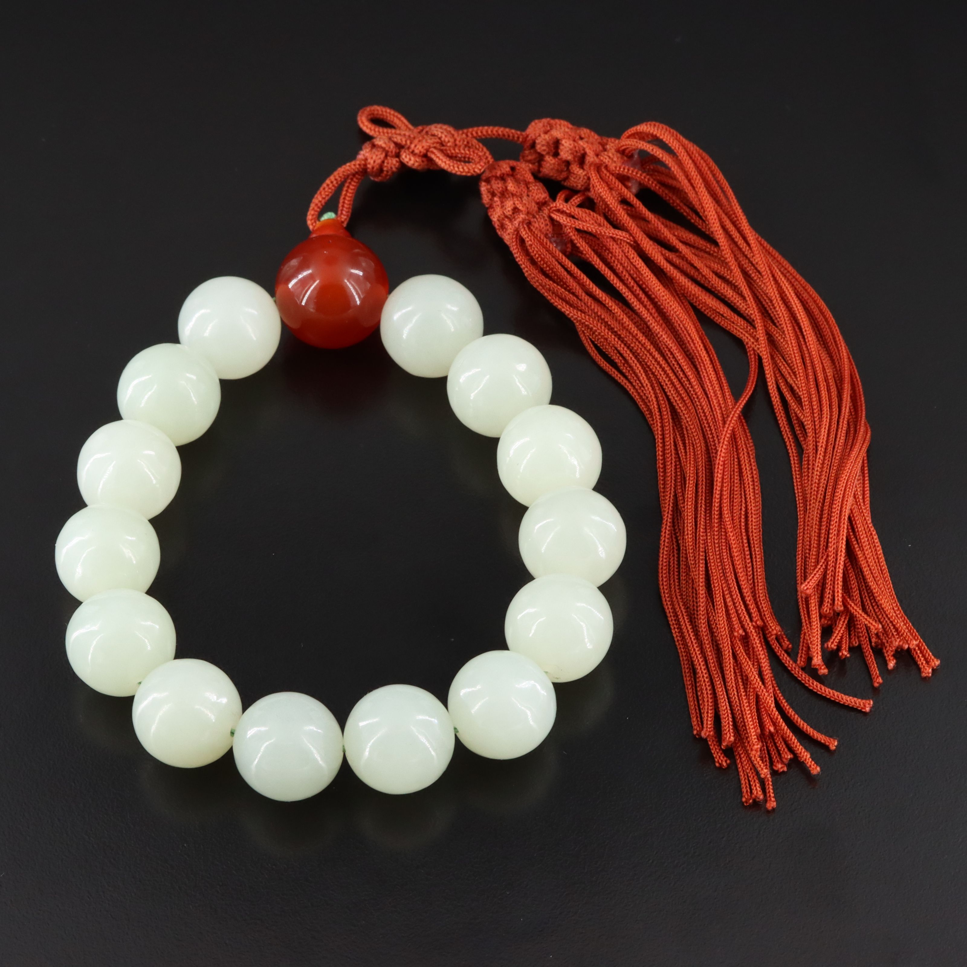 Vintage Chinese Jade and Carnelian Bead Bracelet