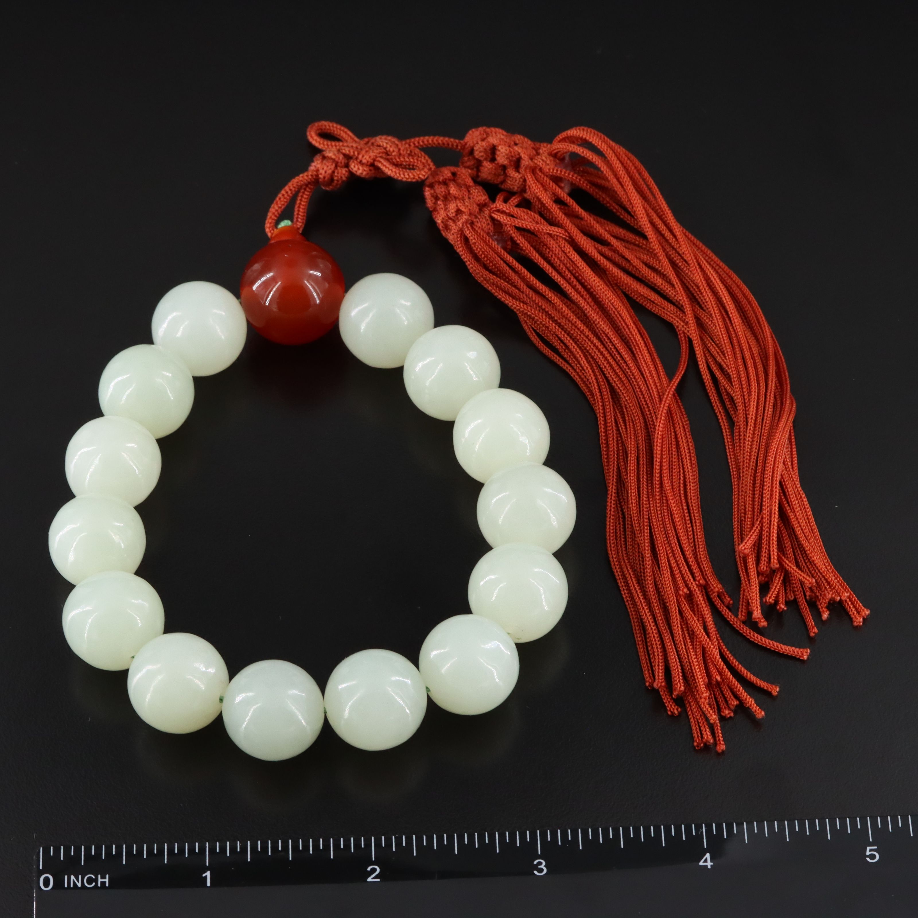 Vintage Chinese Jade and Carnelian Bead Bracelet