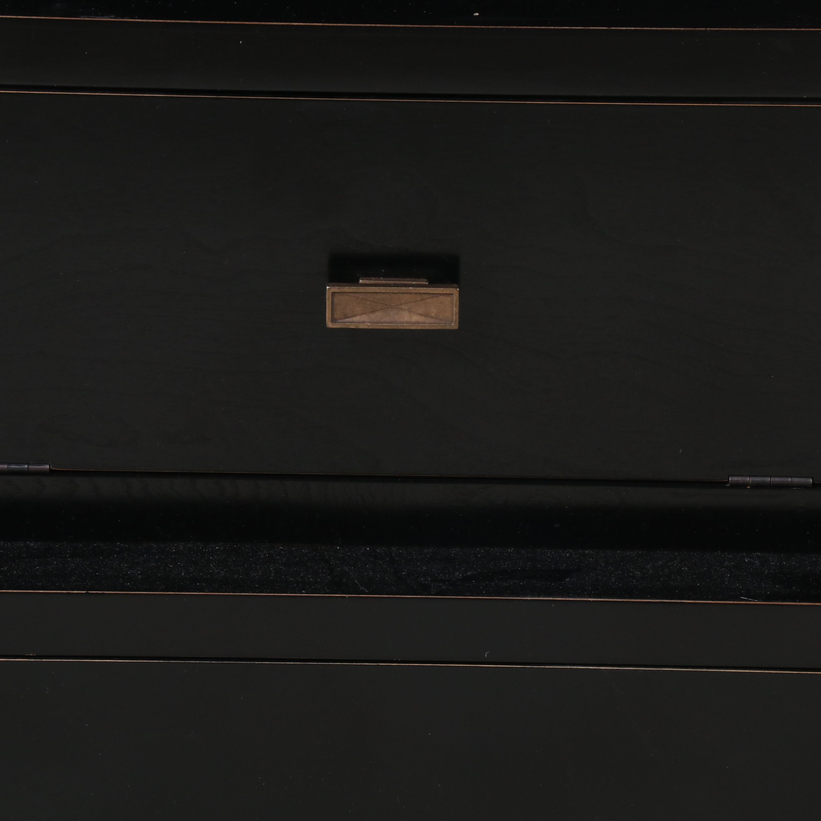 Pair of Black Lacquered Wood Stacked-Trunk Bedside Chests, 2008