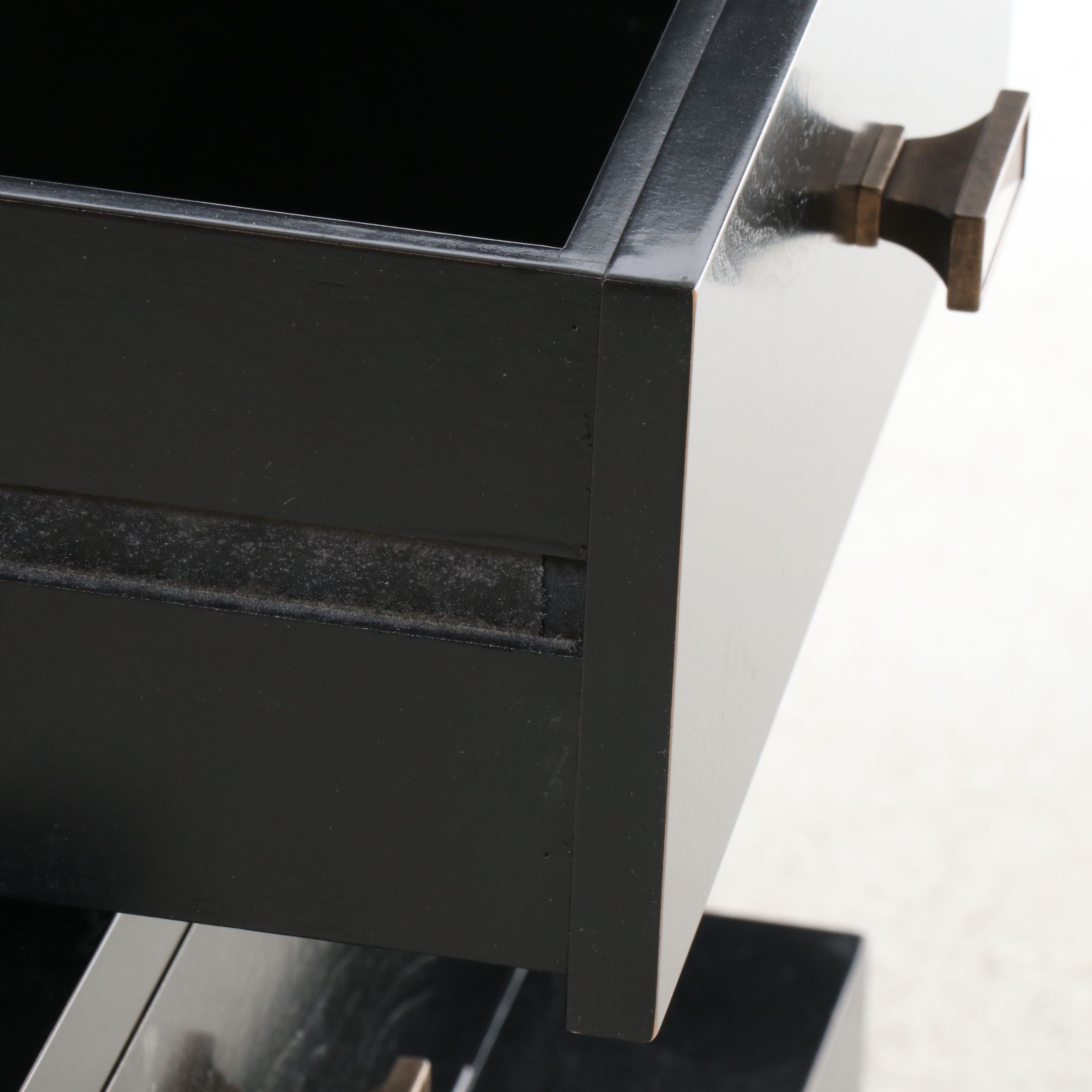 Pair of Black Lacquered Wood Stacked-Trunk Bedside Chests, 2008