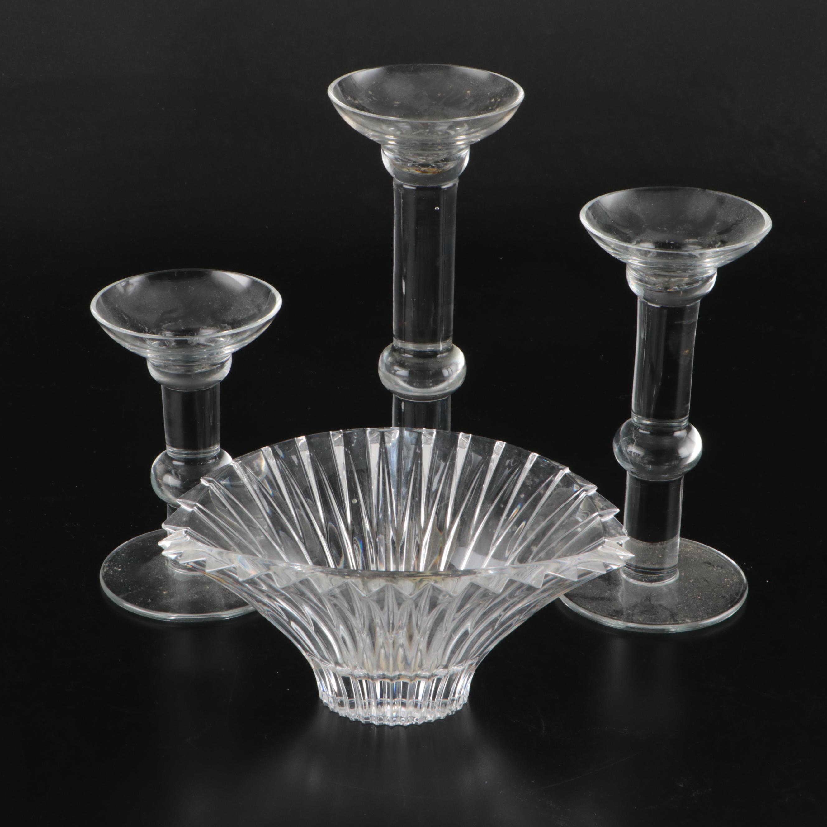 Mikasa "Flair" Crystal Bowl with Crystal Candle Holders