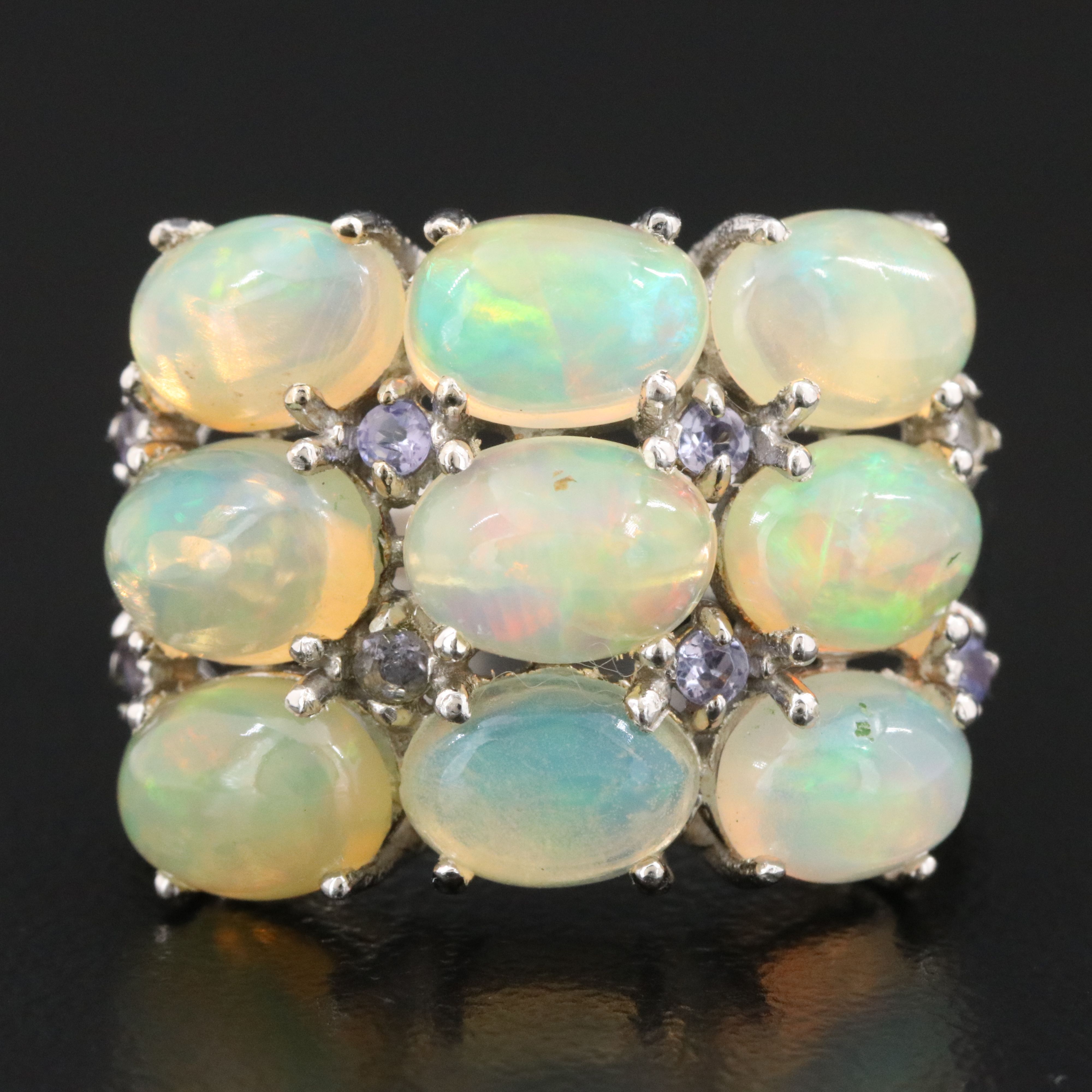 Sterling Opal and Tanzanite Ring