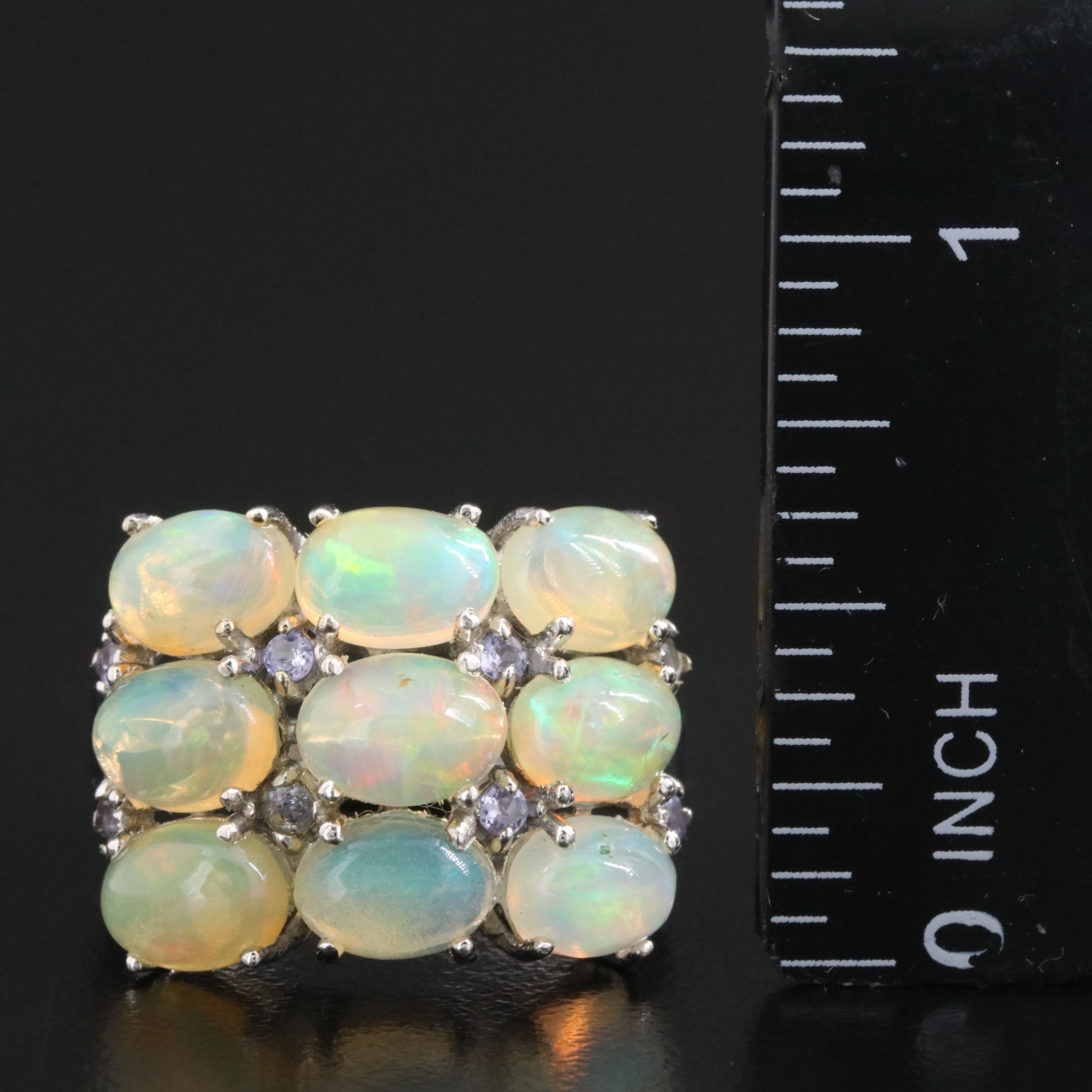 Sterling Opal and Tanzanite Ring