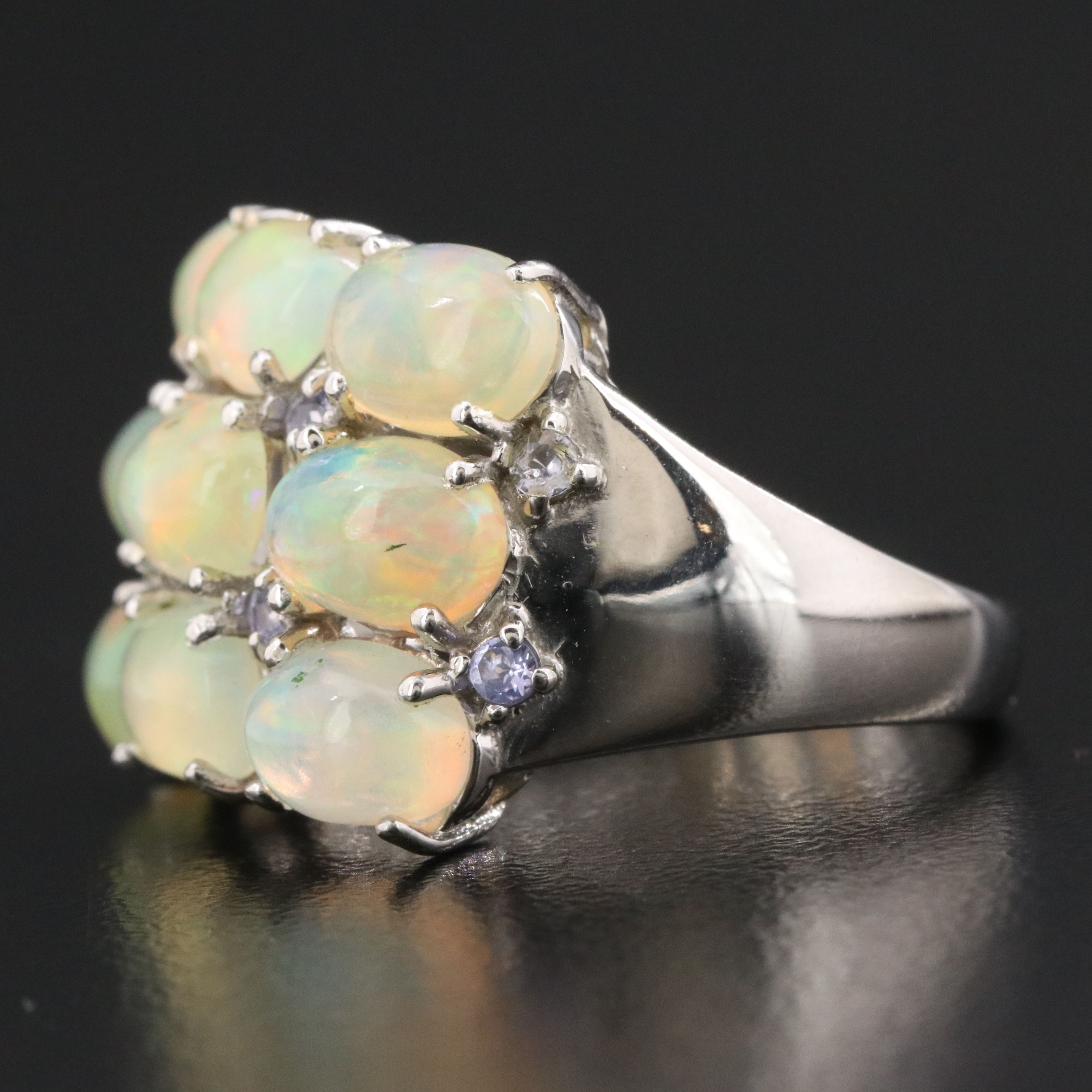 Sterling Opal and Tanzanite Ring