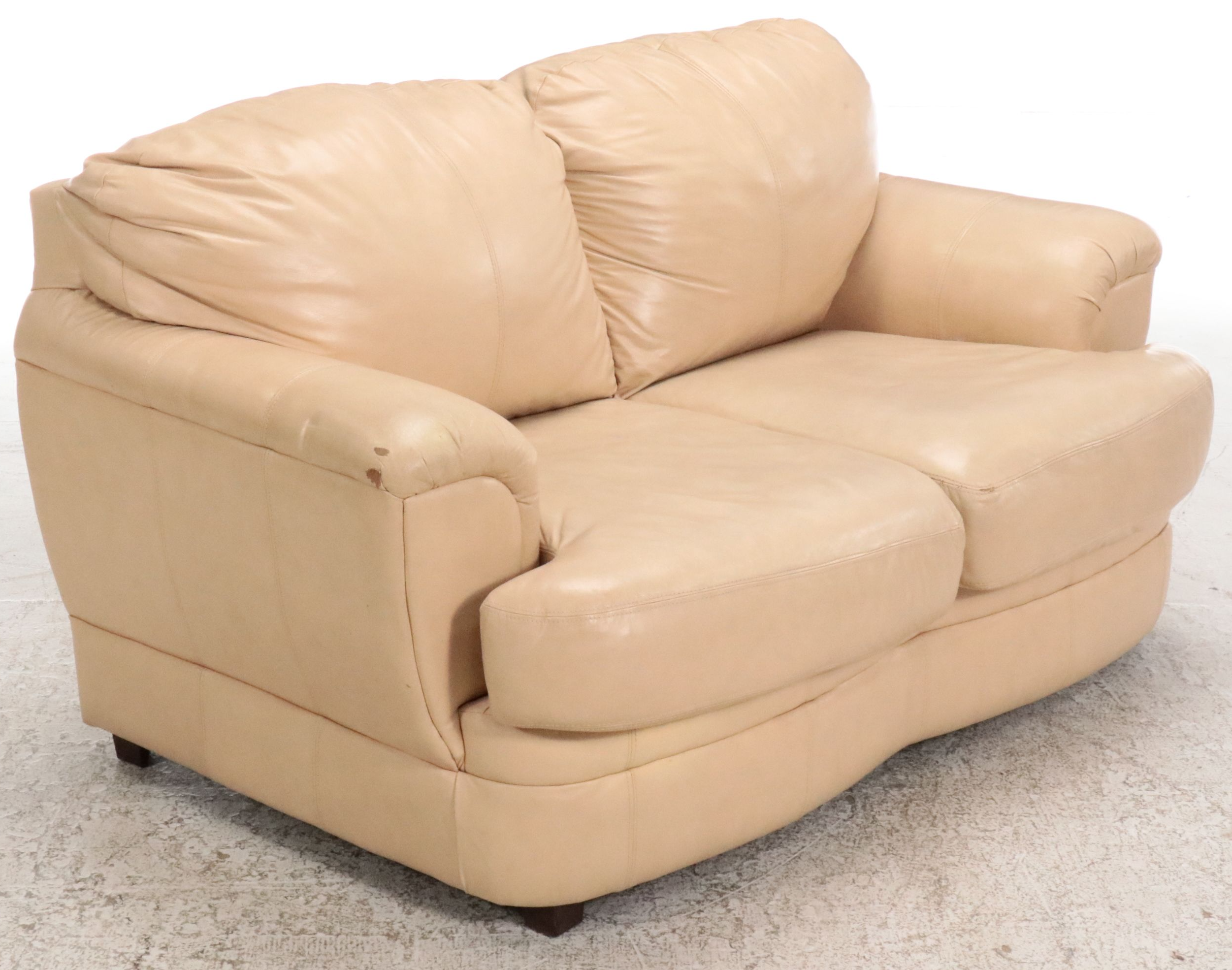 Overstuffed Leather Upholstered Loveseat