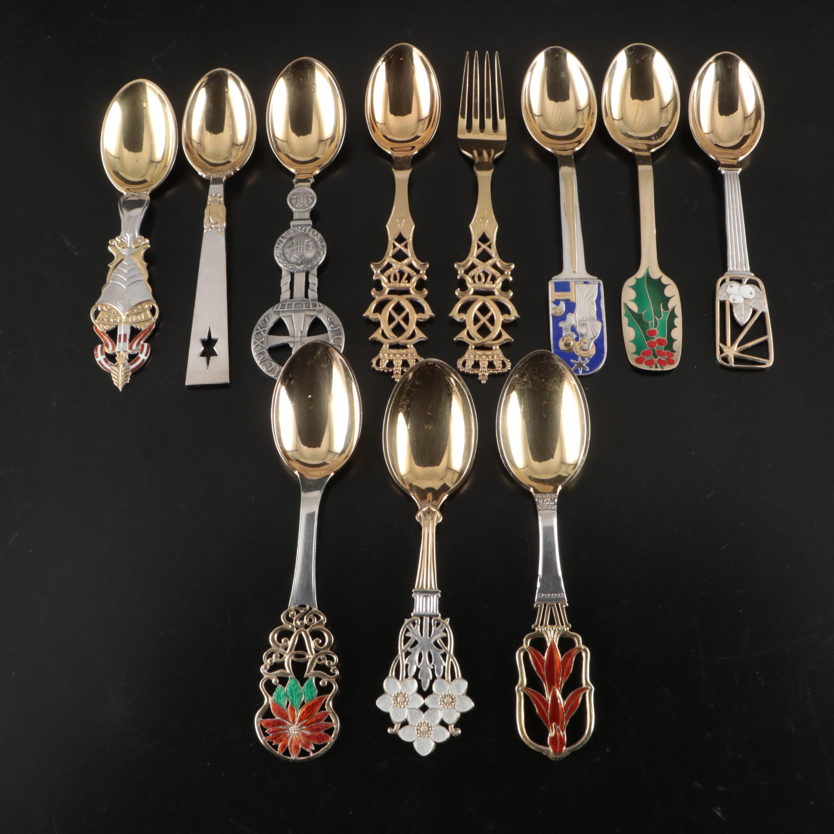 Anton Michelsen Sterling Silver and Enamel Christmas and Commemorative Spoons