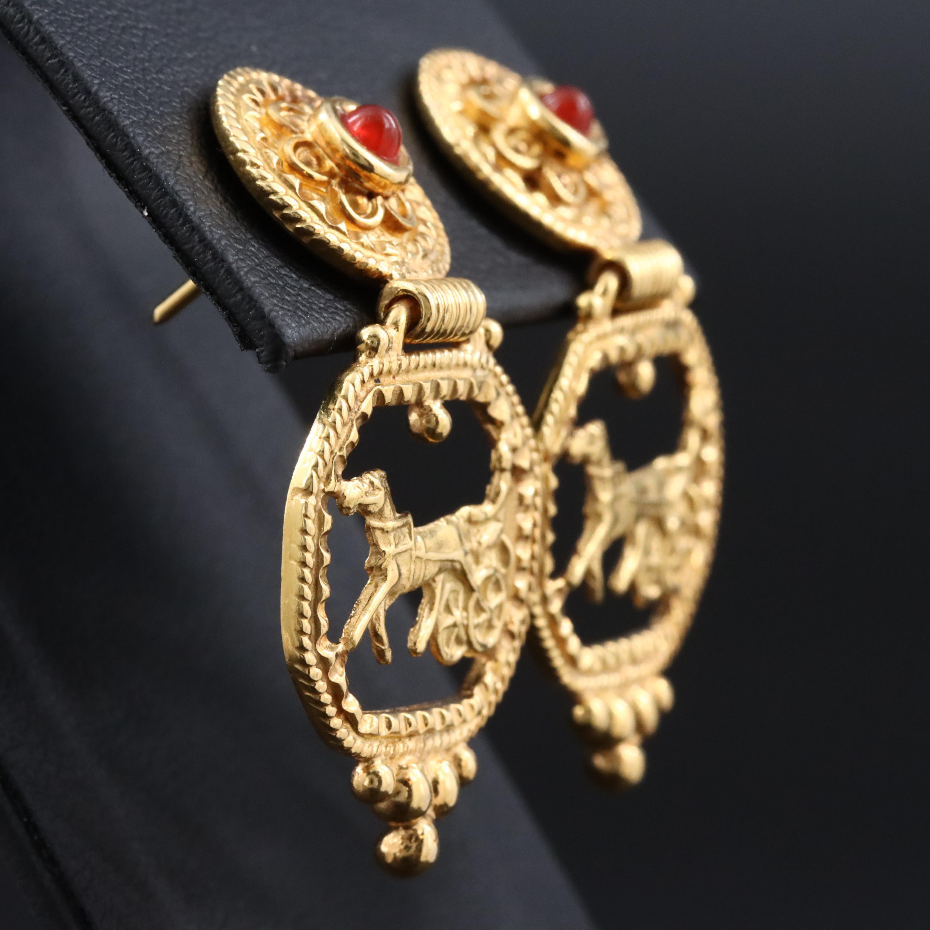 18K Carnelian Horse and Sulky Earrings