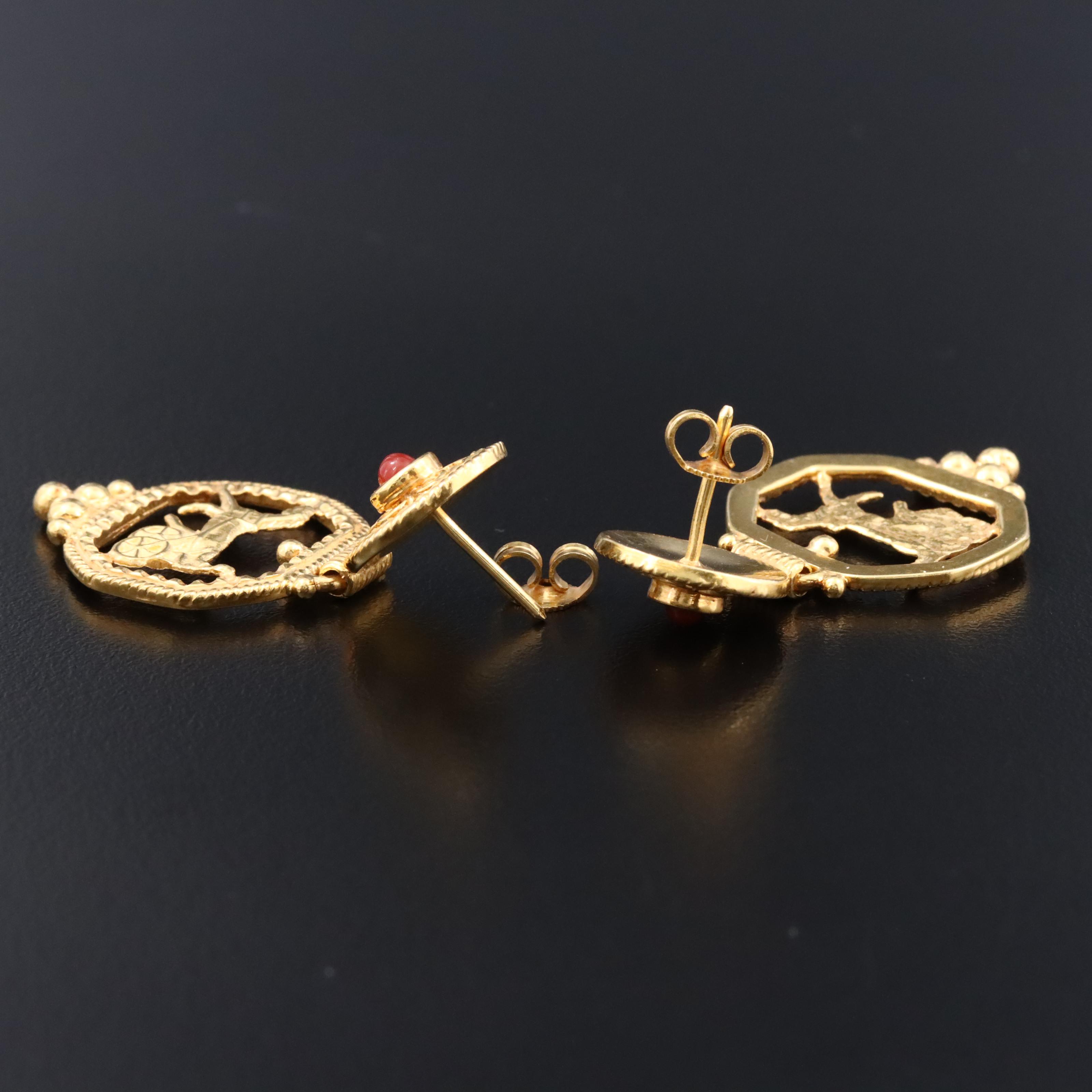 18K Carnelian Horse and Sulky Earrings