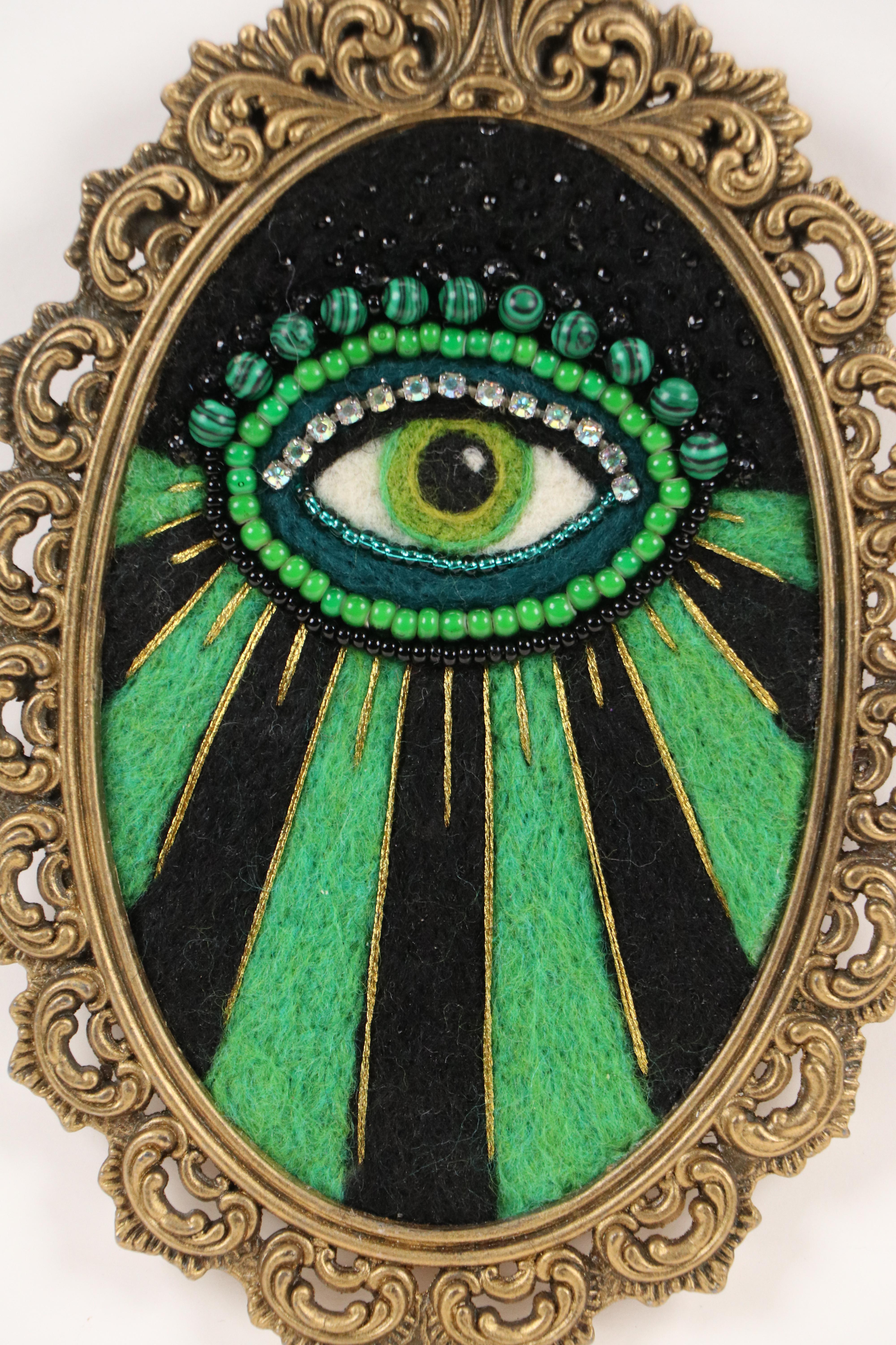 Sarah Miller Fiber Art Wall Hanging of Mystic Eye "Visions of Verdigris"