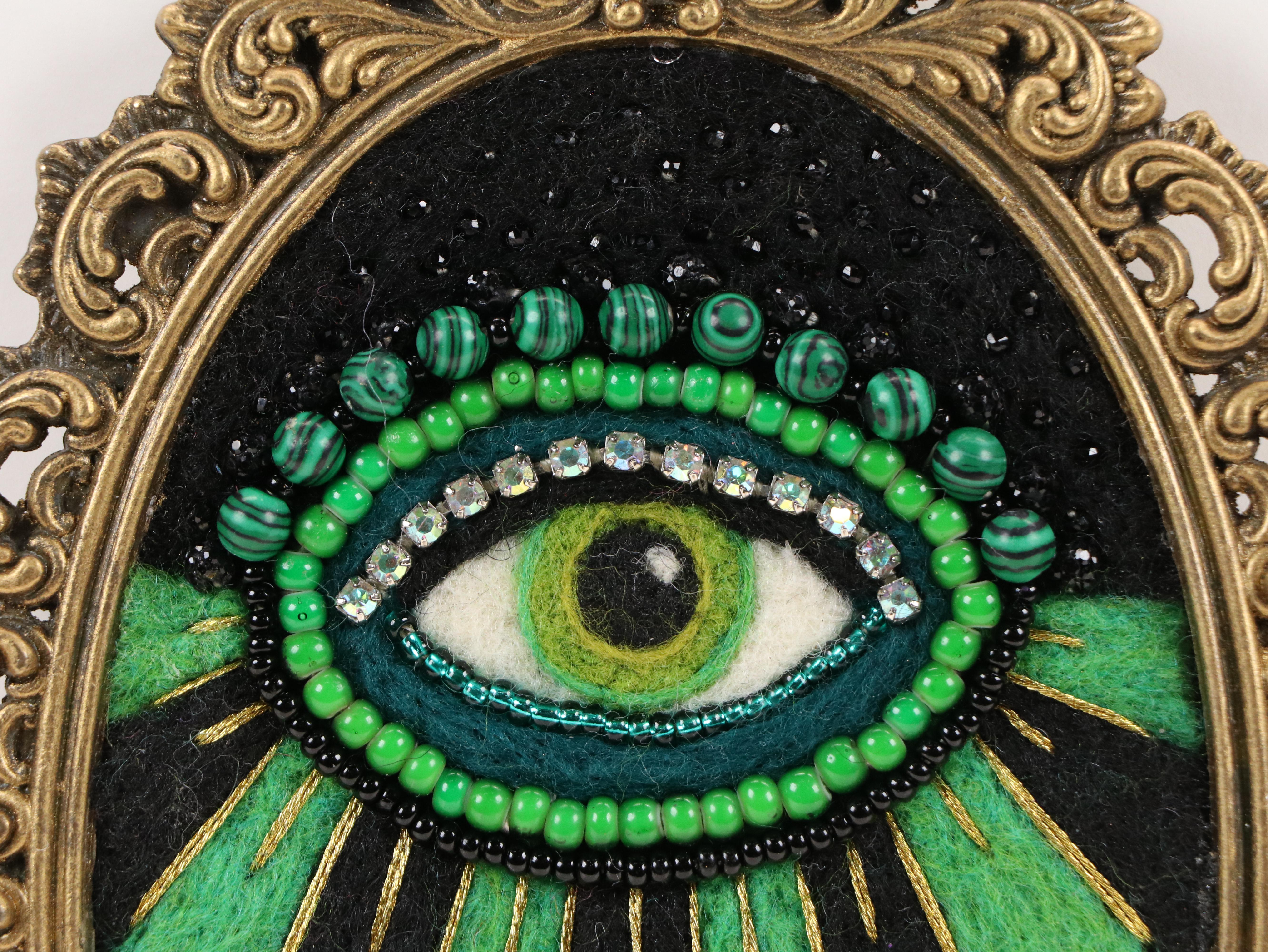 Sarah Miller Fiber Art Wall Hanging of Mystic Eye "Visions of Verdigris"