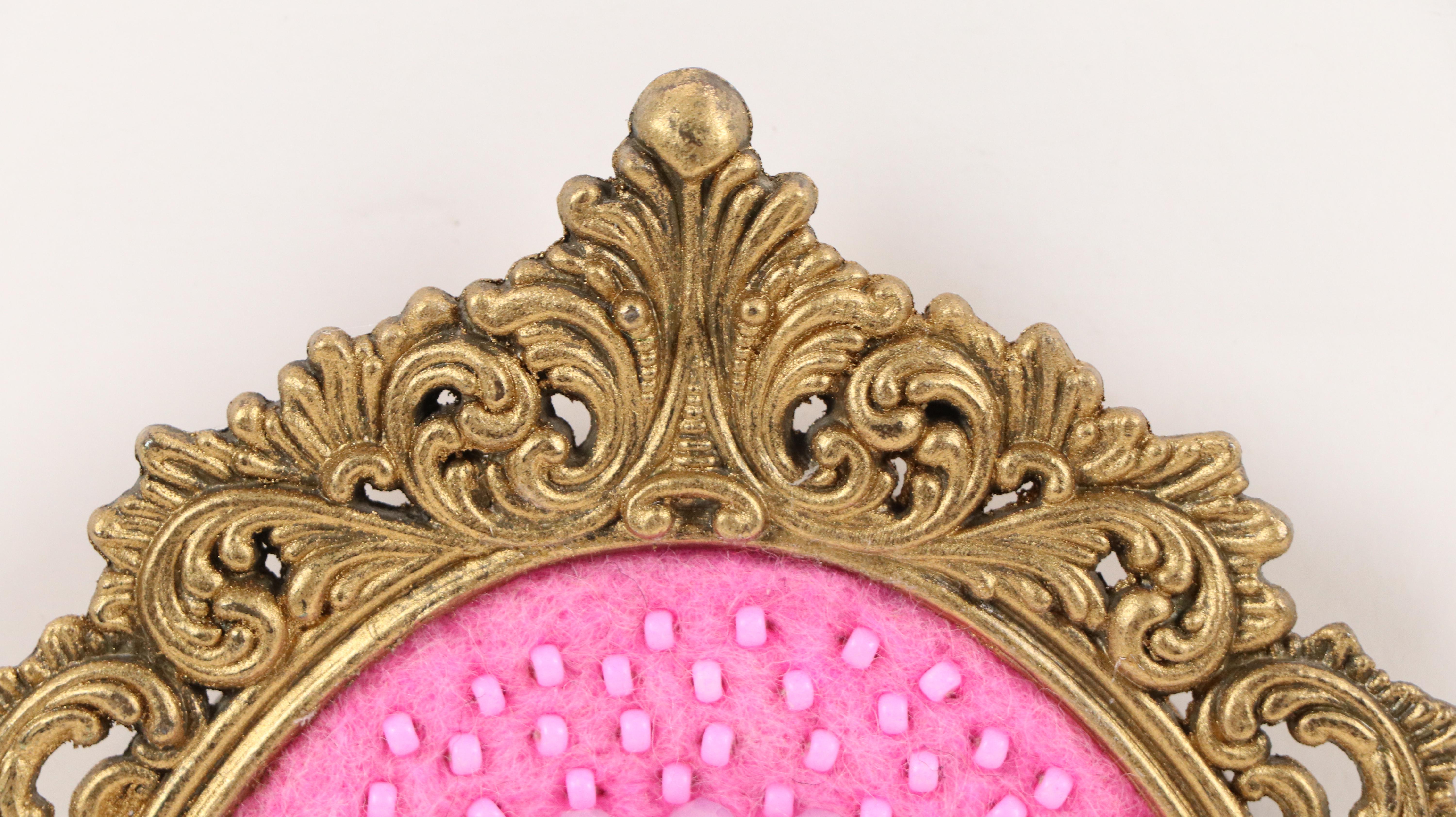 Sarah Miller Fiber Art Wall Hanging Art of Mystic Eye "Perfectly Pink-a-Fied"