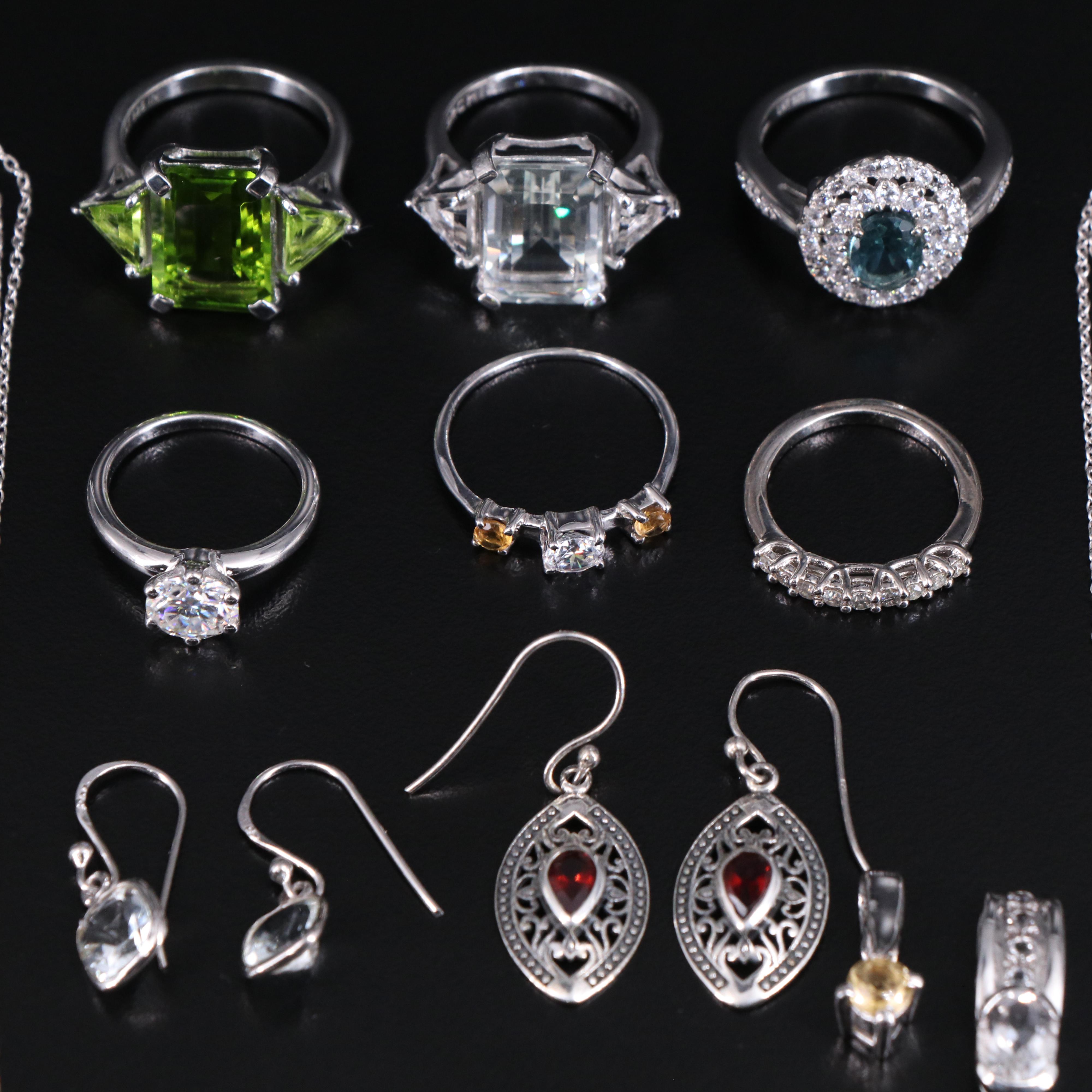 14 Assorted Sterling Silver Rings, Necklaces, Earrings, and Pendants