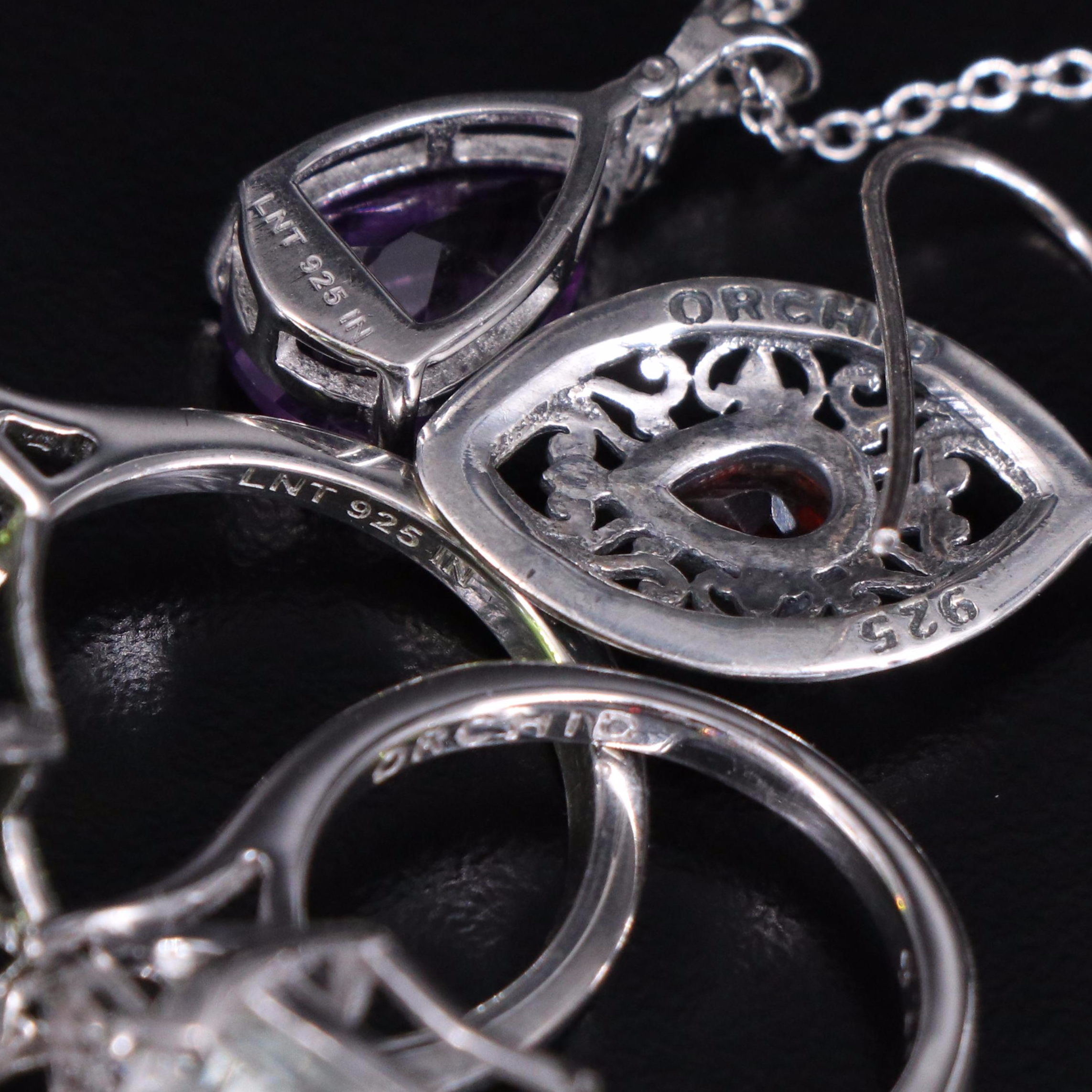 14 Assorted Sterling Silver Rings, Necklaces, Earrings, and Pendants